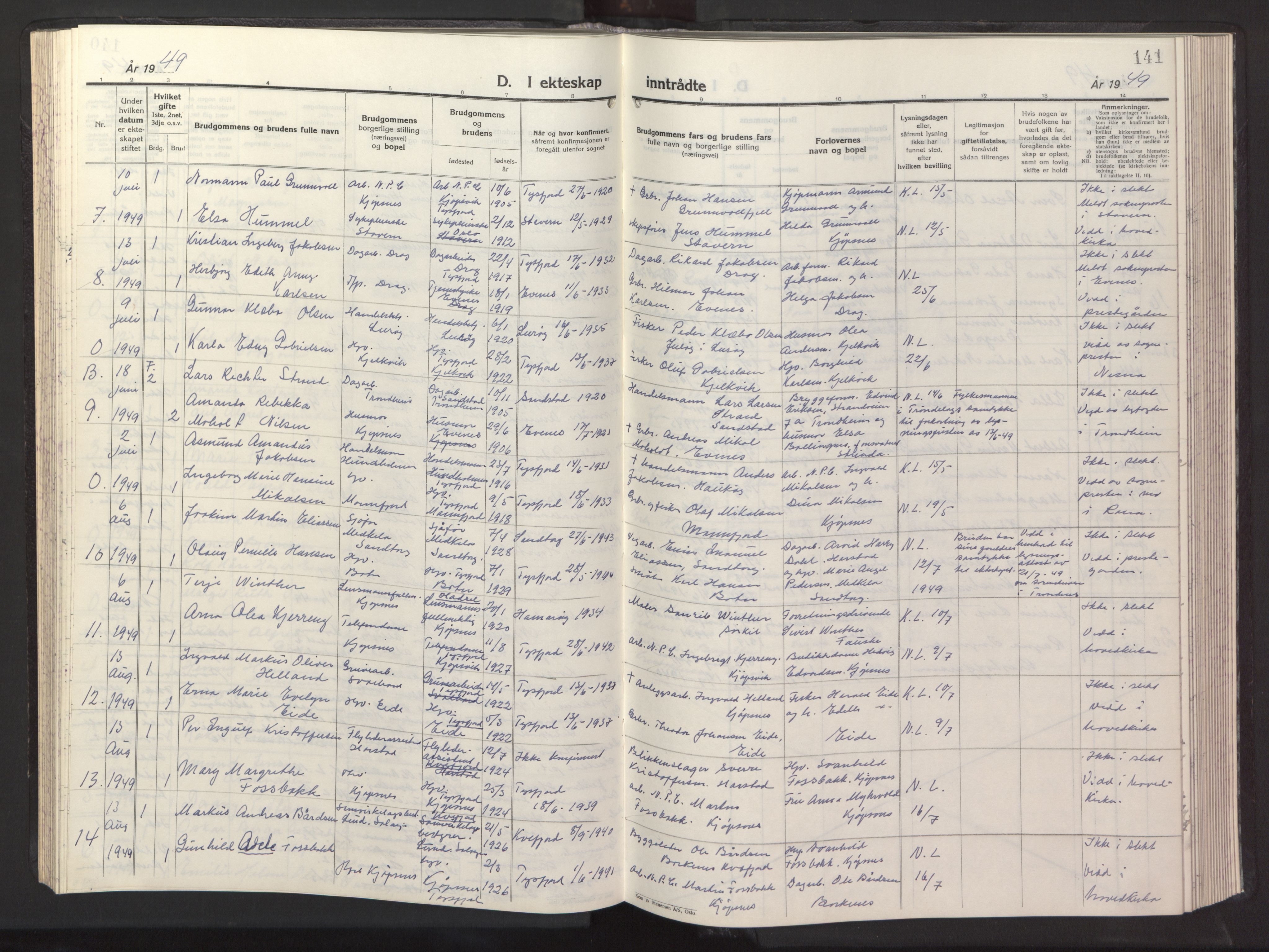 Ministerialprotokoller, klokkerbøker og fødselsregistre - Nordland, SAT/A-1459/861/L0882: Klokkerbok nr. 861C08, 1945-1950, s. 141