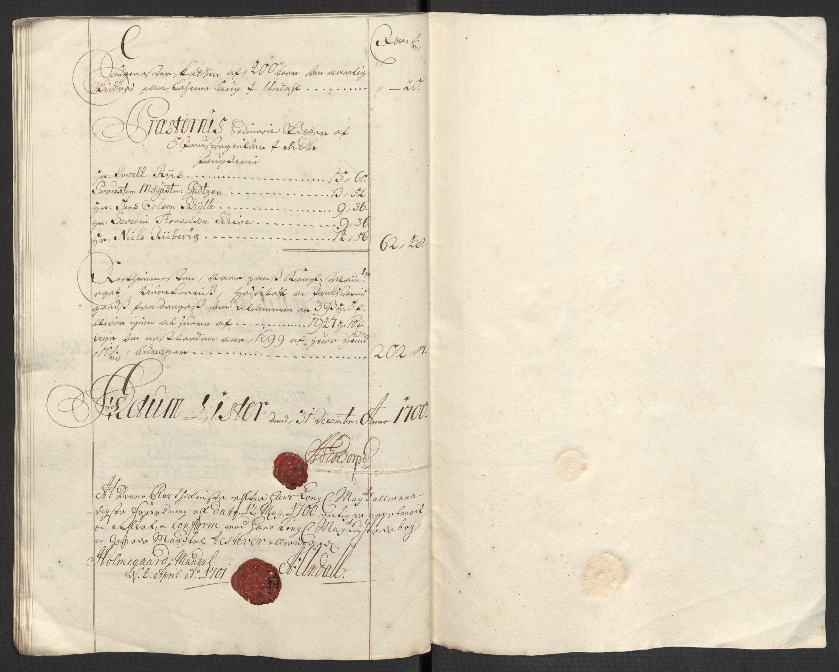 Rentekammeret inntil 1814, Reviderte regnskaper, Fogderegnskap, RA/EA-4092/R43/L2548: Fogderegnskap Lista og Mandal, 1700, s. 48