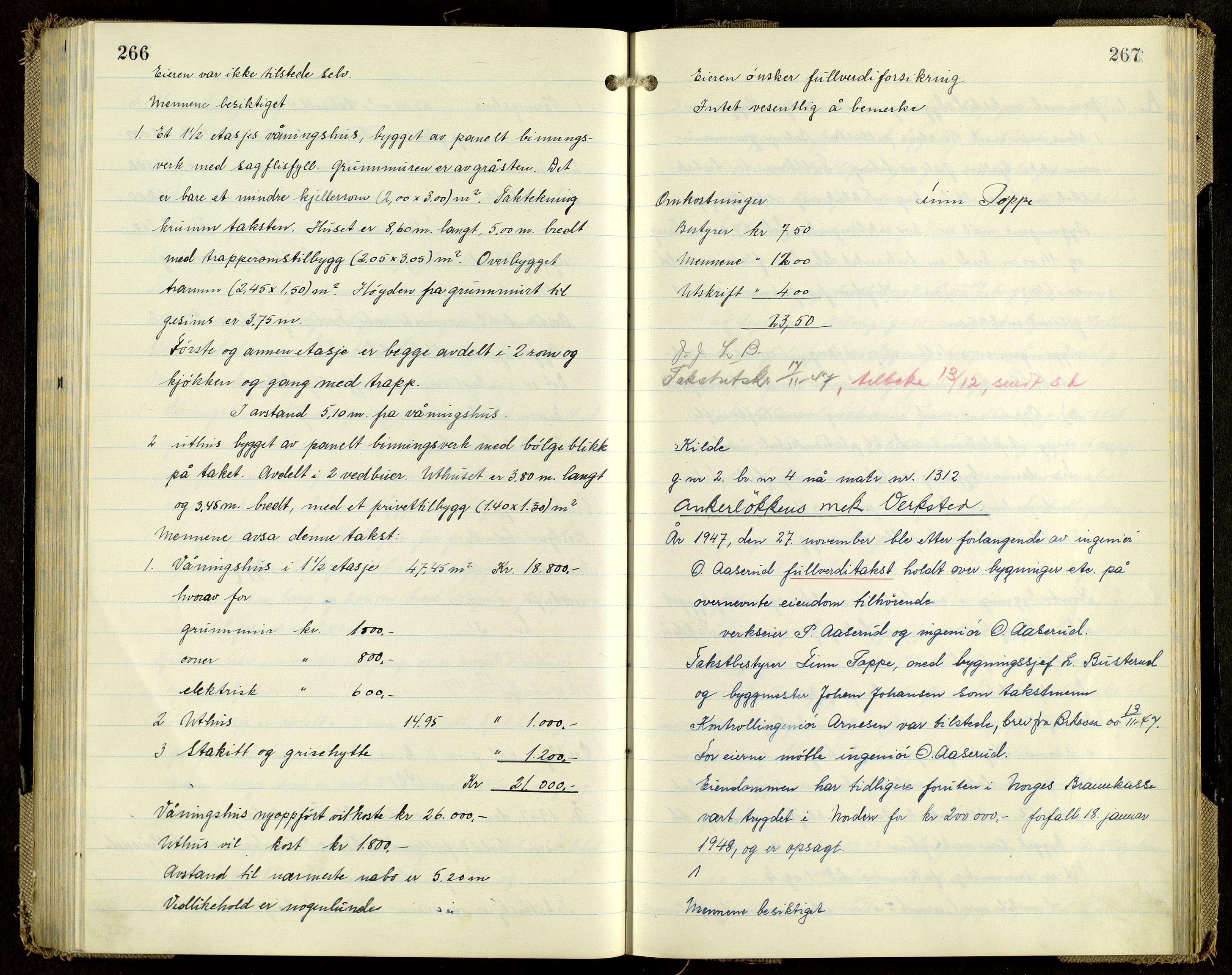 Norges Brannkasse, Hamar, SAH/NBRANH-006/F/Fa/L0012: Branntakstprotokoll, 1946-1948, s. 266-267