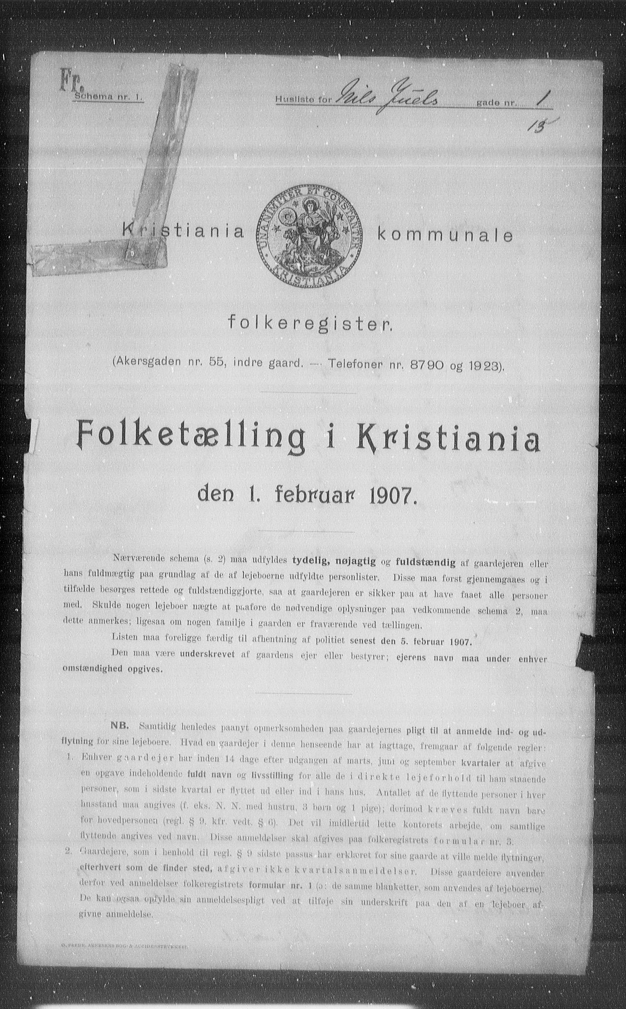 OBA, Kommunal folketelling 1.2.1907 for Kristiania kjøpstad, 1907, s. 35881