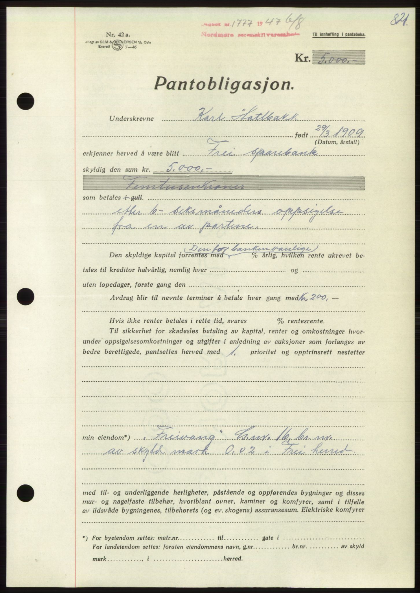 Nordmøre sorenskriveri, AV/SAT-A-4132/1/2/2Ca: Pantebok nr. B96, 1947-1947, Dagboknr: 1777/1947