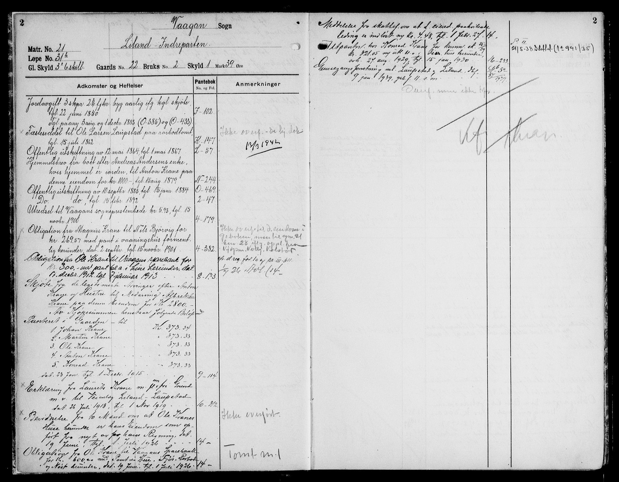 Lofoten sorenskriveri, SAT/A-0017/1/2/2A/L0006: Panteregister nr. 6, s. 2