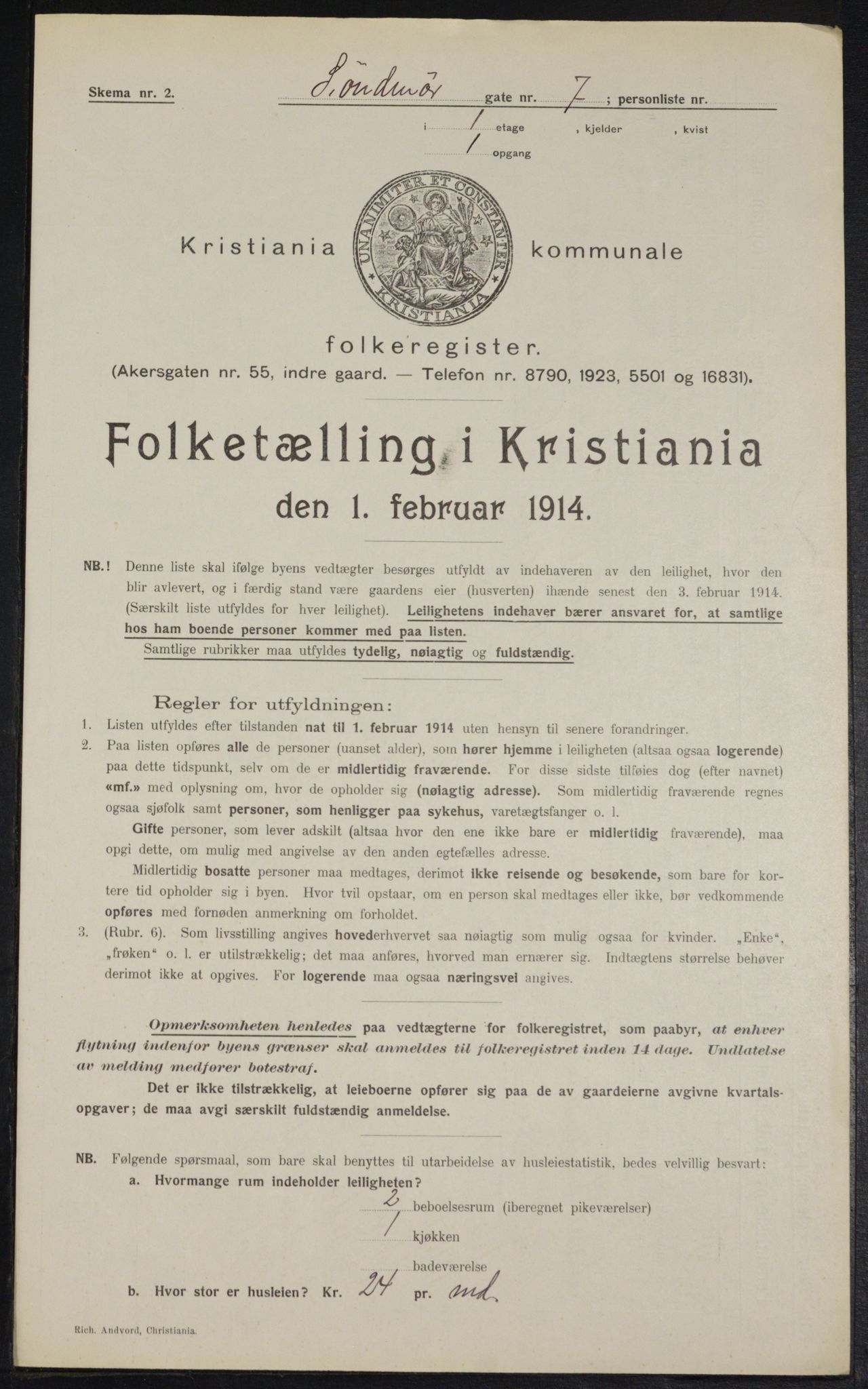 OBA, Kommunal folketelling 1.2.1914 for Kristiania, 1914, s. 105444