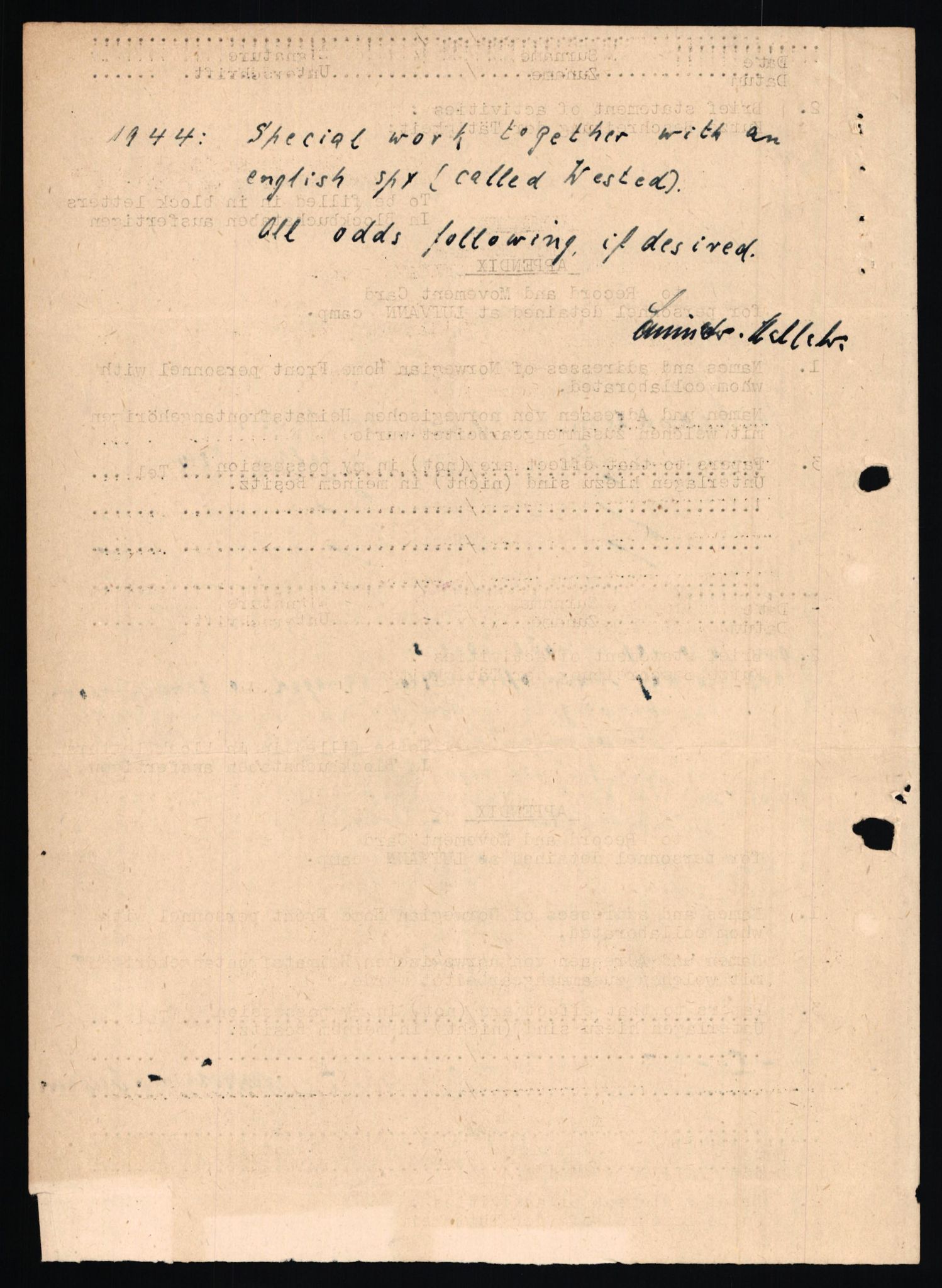 Forsvaret, Forsvarets overkommando II, RA/RAFA-3915/D/Db/L0030: CI Questionaires. Tyske okkupasjonsstyrker i Norge. Tyskere., 1945-1946, s. 467