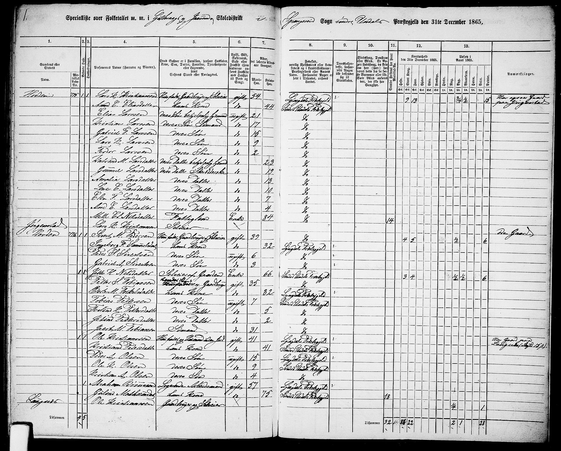 RA, Folketelling 1865 for 1029P Sør-Audnedal prestegjeld, 1865, s. 202