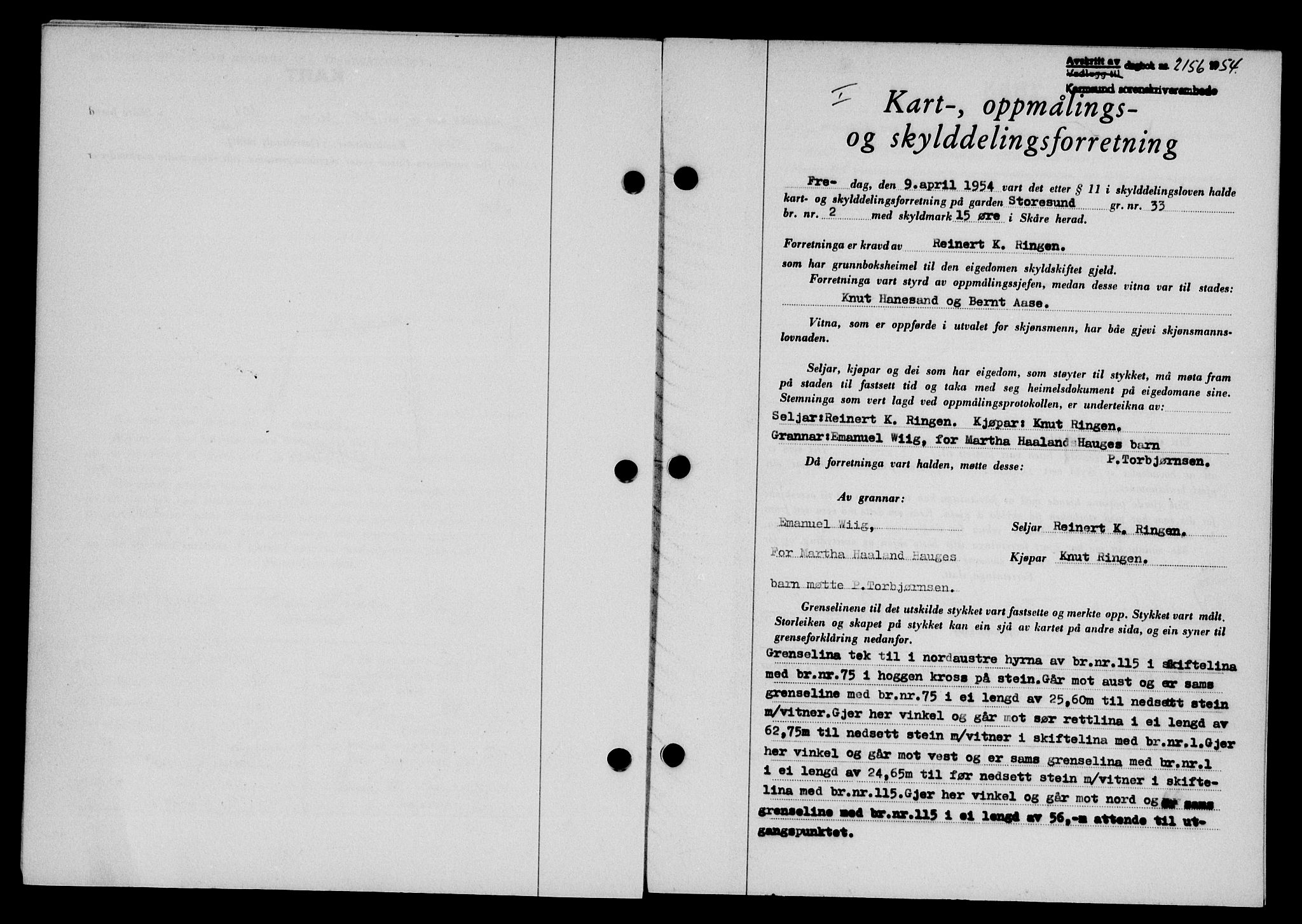 Karmsund sorenskriveri, SAST/A-100311/01/II/IIB/L0113: Pantebok nr. 93A, 1954-1954, Dagboknr: 2156/1954