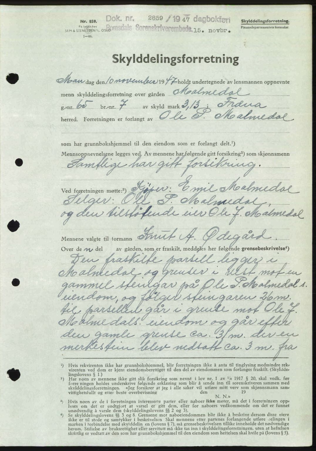 Romsdal sorenskriveri, SAT/A-4149/1/2/2C: Pantebok nr. A24, 1947-1947, Dagboknr: 2859/1947