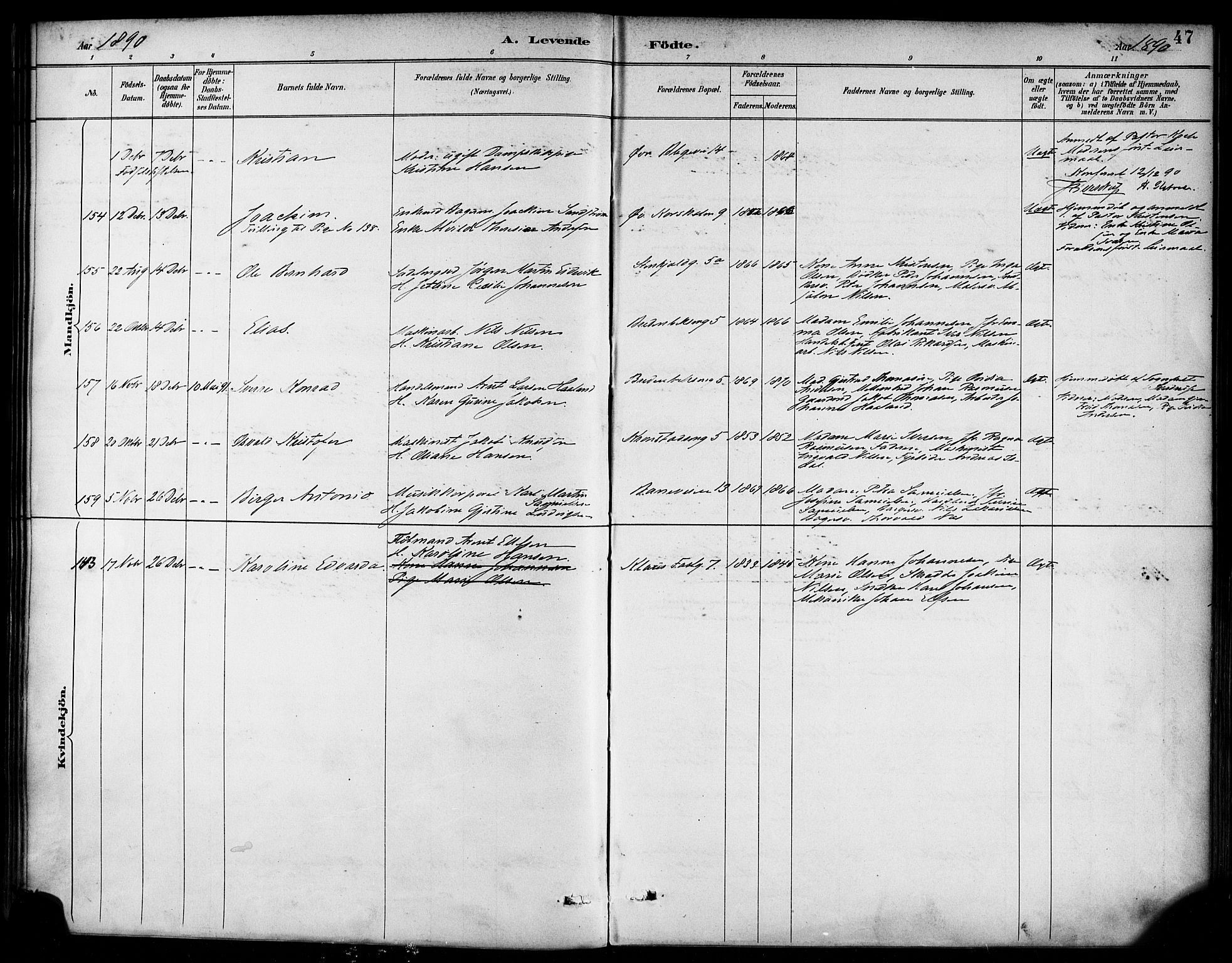 Korskirken sokneprestembete, AV/SAB-A-76101/H/Haa/L0022: Ministerialbok nr. B 8, 1889-1899, s. 47