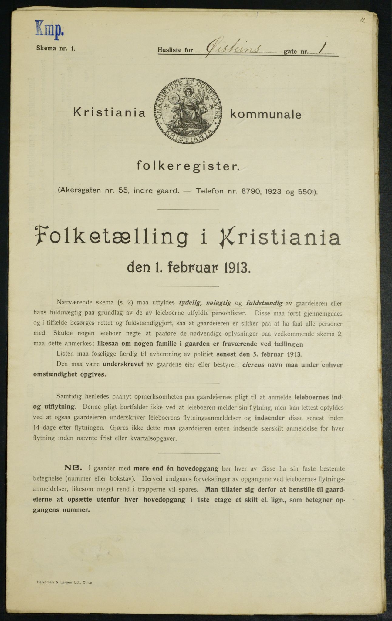 OBA, Kommunal folketelling 1.2.1913 for Kristiania, 1913, s. 130168