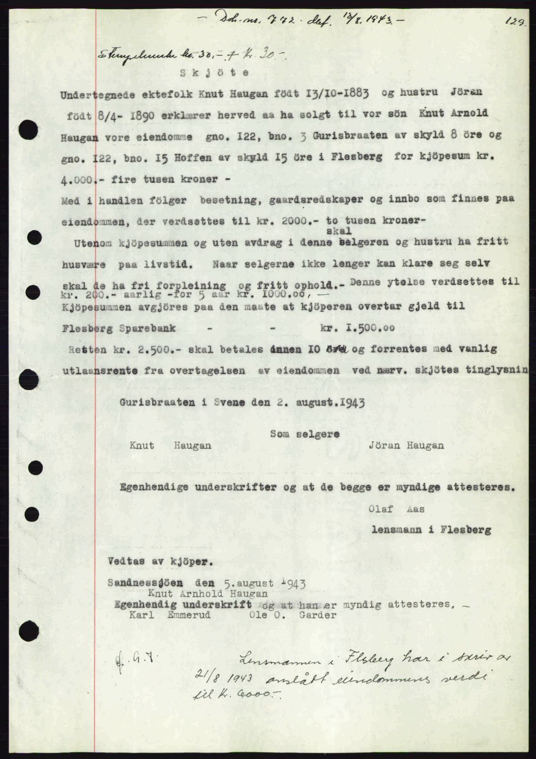 Numedal og Sandsvær sorenskriveri, SAKO/A-128/G/Ga/Gaa/L0055: Pantebok nr. A7, 1943-1944, Dagboknr: 772/1943