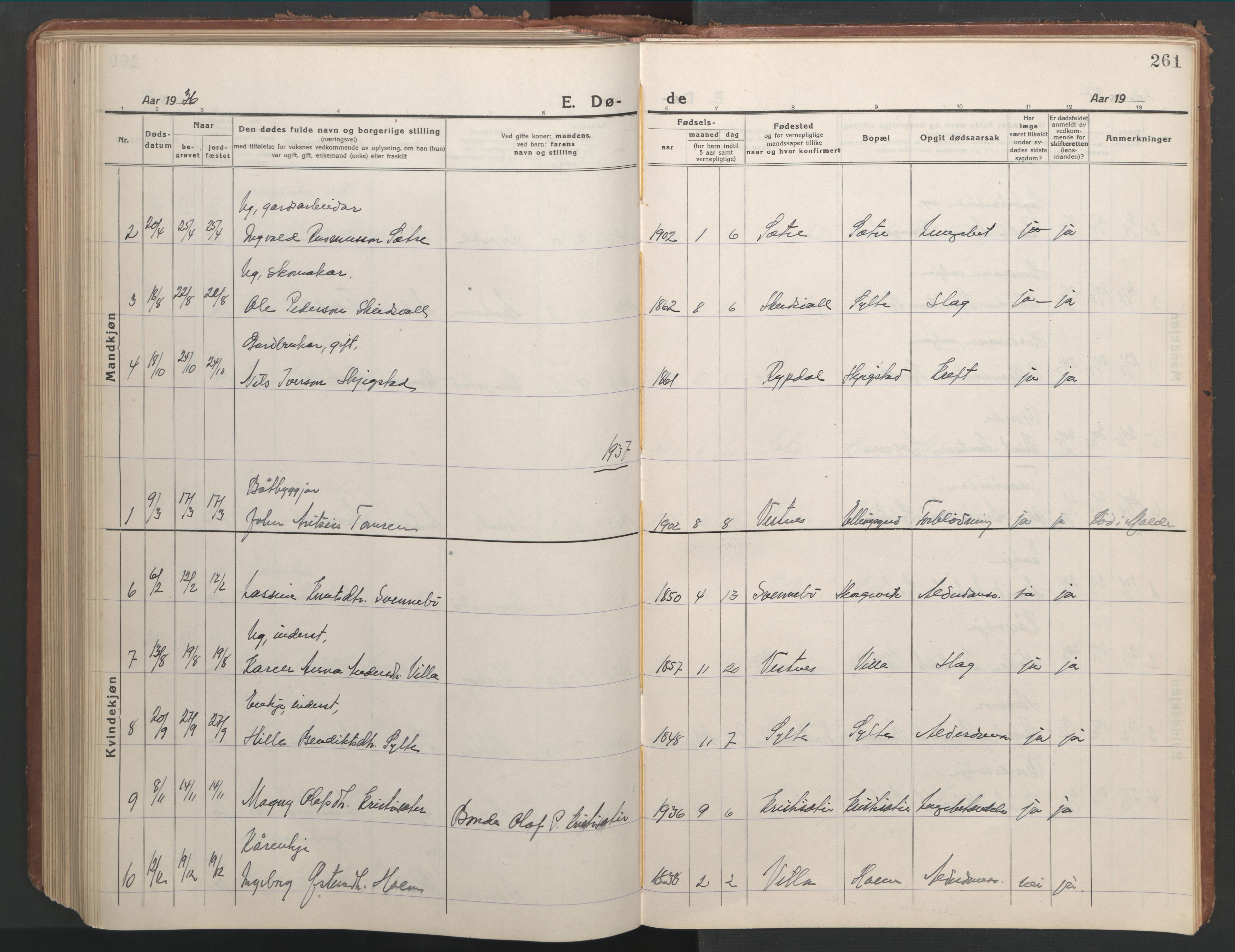 Ministerialprotokoller, klokkerbøker og fødselsregistre - Møre og Romsdal, AV/SAT-A-1454/541/L0548: Klokkerbok nr. 541C03, 1921-1960, s. 261