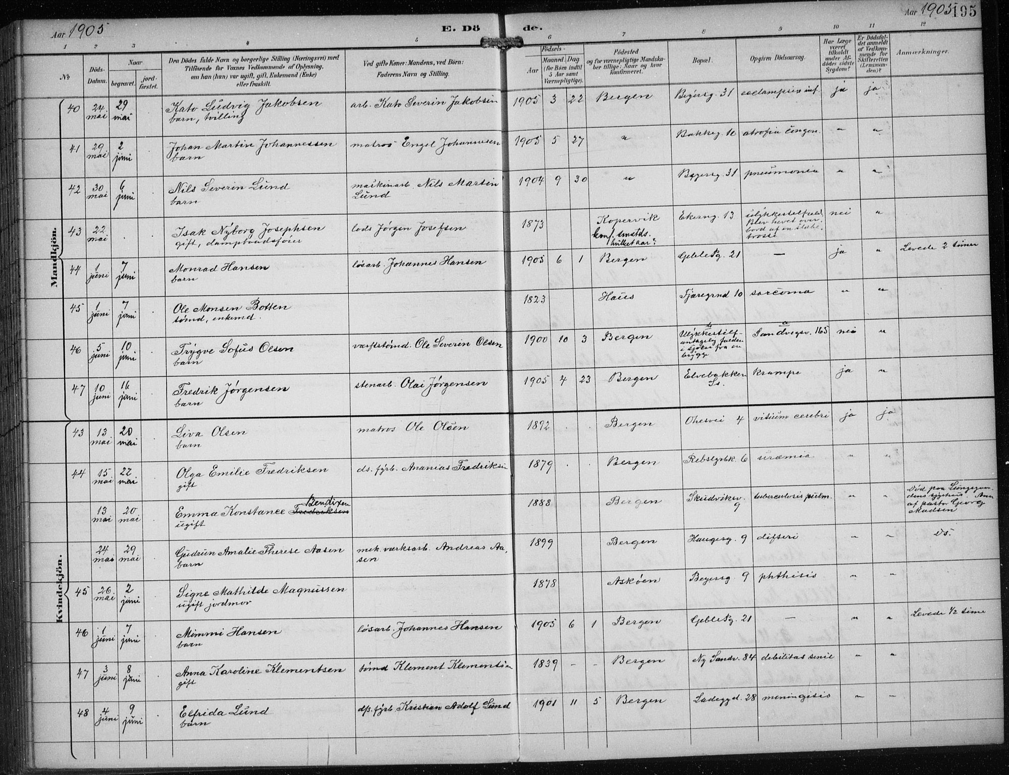 Sandviken Sokneprestembete, AV/SAB-A-77601/H/Ha/L0018: Ministerialbok nr. E 1, 1893-1905, s. 195