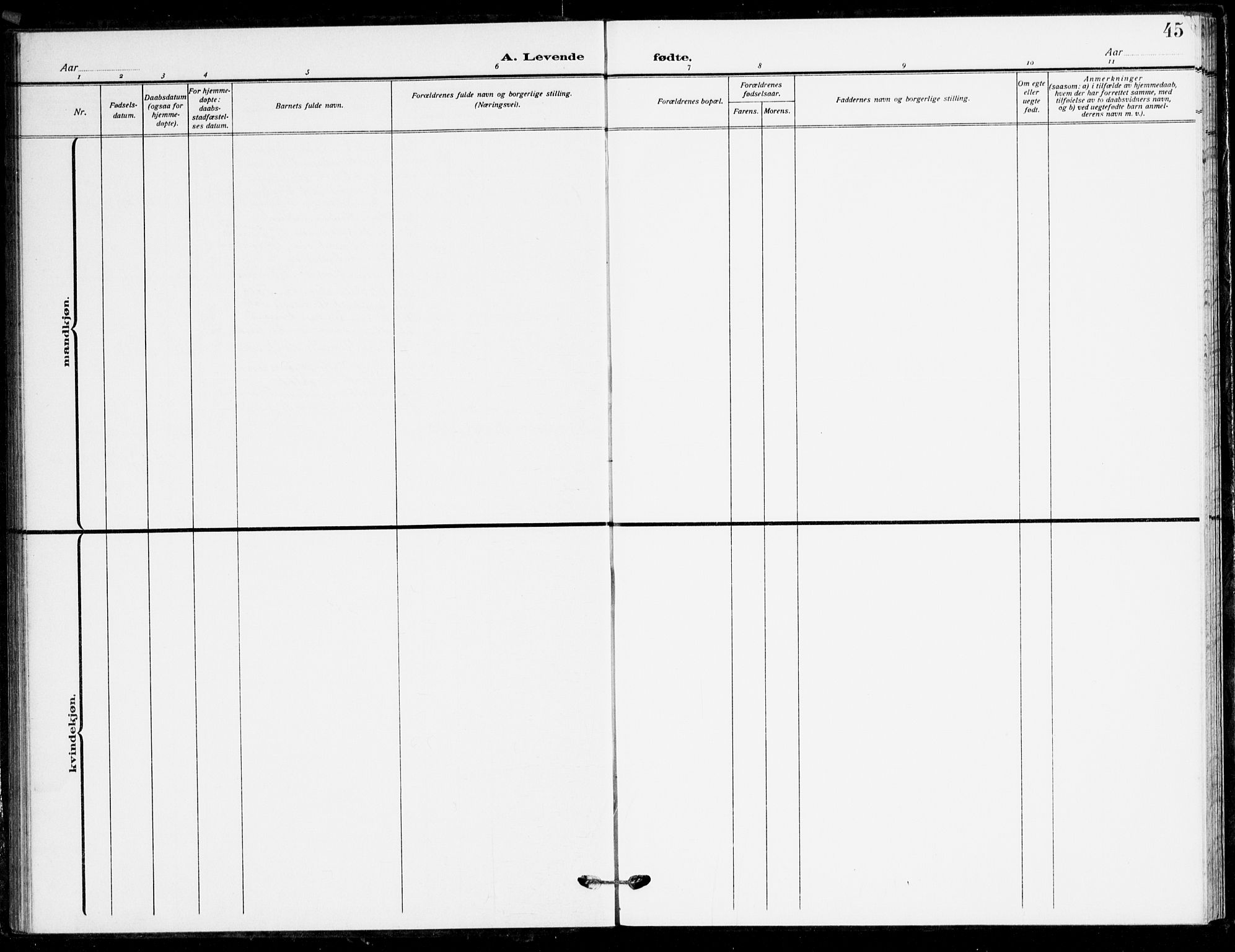 Holum sokneprestkontor, SAK/1111-0022/F/Fb/Fbc/L0004: Klokkerbok nr. B 4, 1908-1930, s. 45