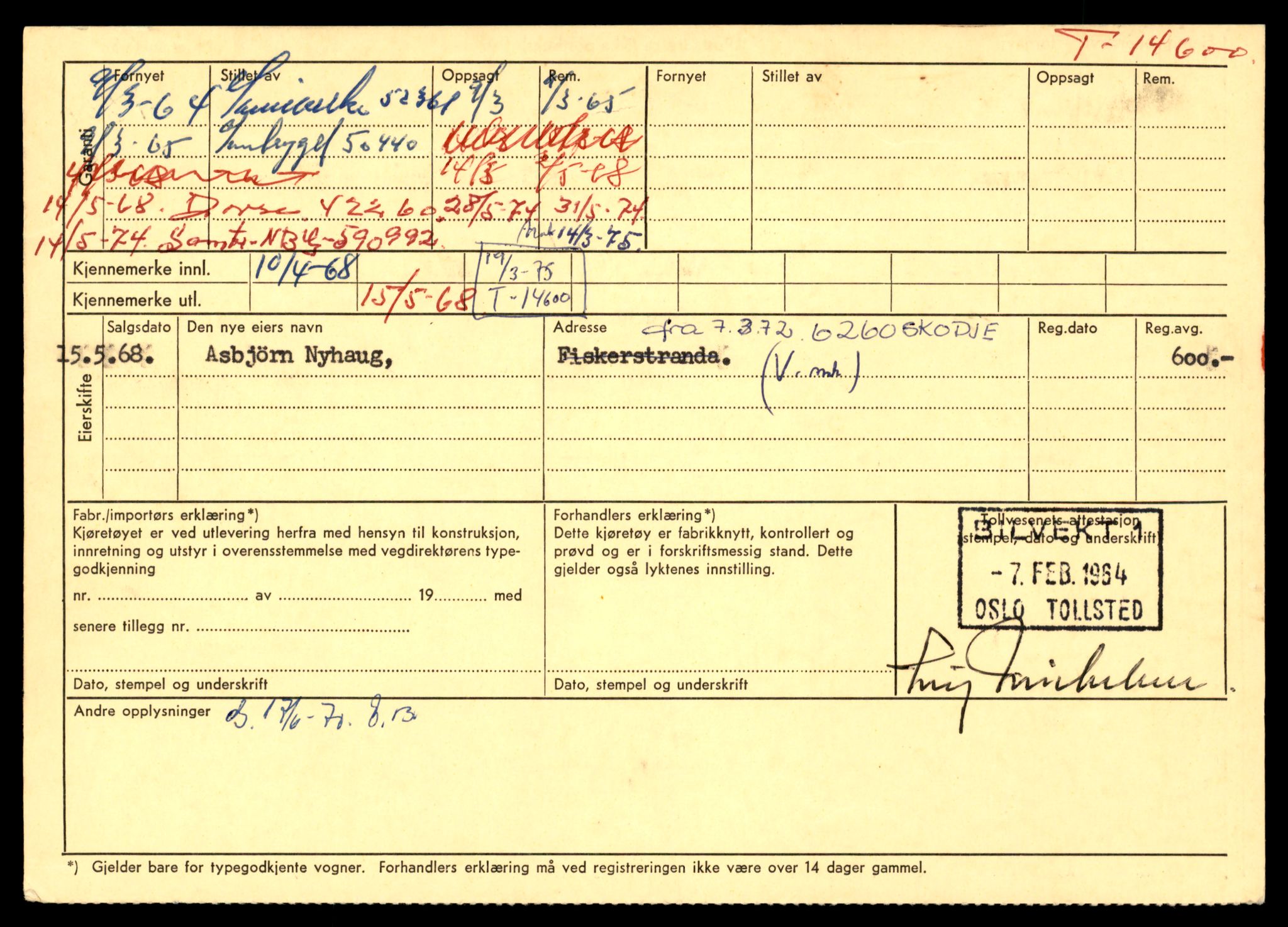 Møre og Romsdal vegkontor - Ålesund trafikkstasjon, AV/SAT-A-4099/F/Fe/L0047: Registreringskort for kjøretøy T 14580 - T 14720, 1927-1998, s. 586