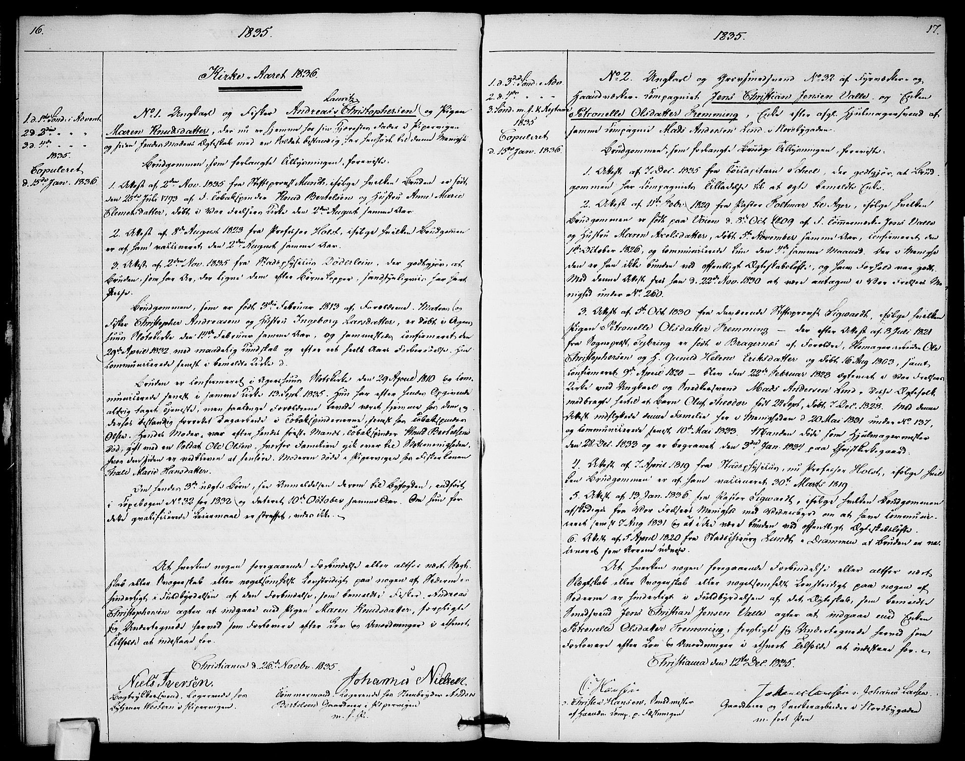 Garnisonsmenigheten Kirkebøker, AV/SAO-A-10846/H/Ha/L0003: Lysningsprotokoll nr. I 3, 1835-1840, s. 16-17