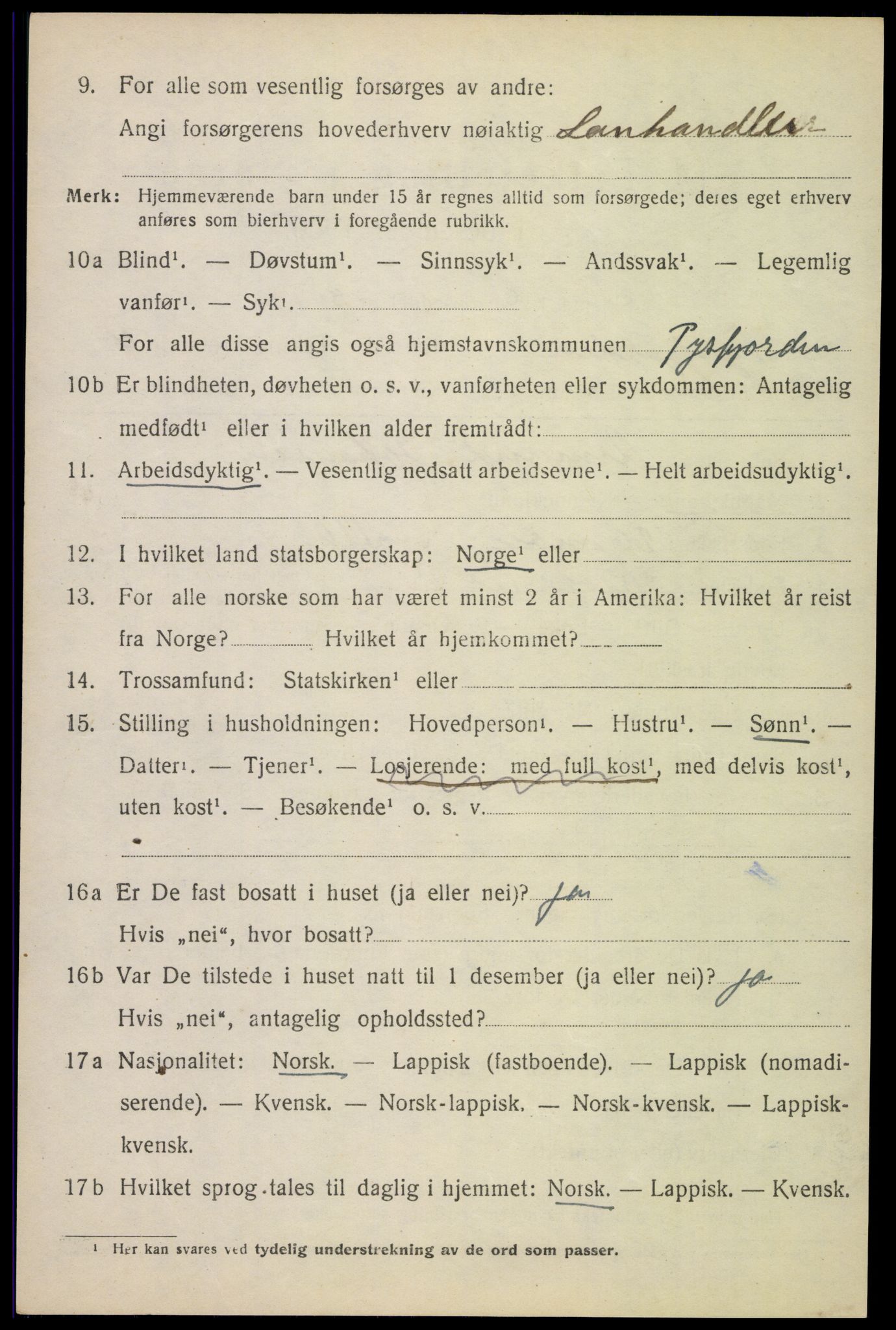 SAT, Folketelling 1920 for 1850 Tysfjord herred, 1920, s. 2390