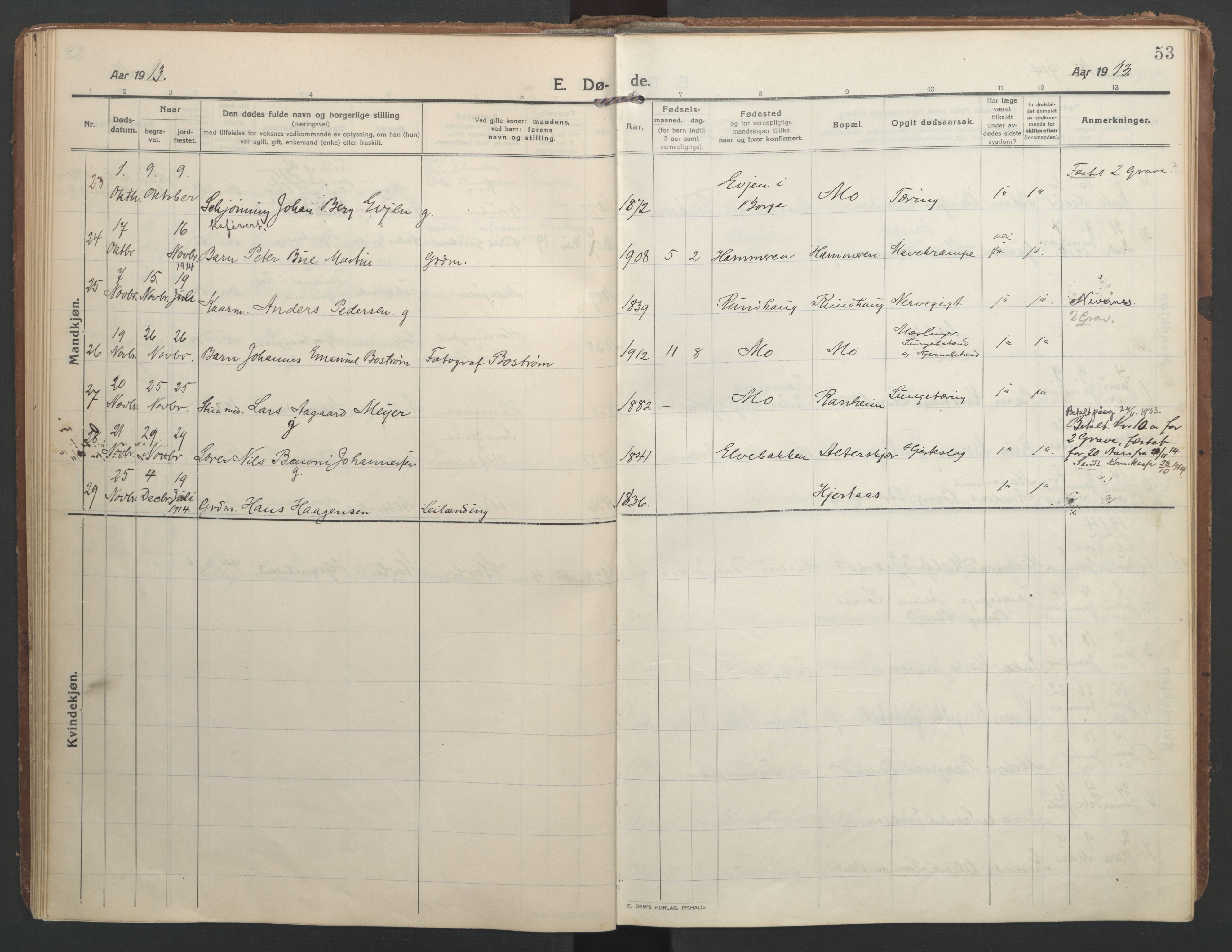 Ministerialprotokoller, klokkerbøker og fødselsregistre - Nordland, AV/SAT-A-1459/827/L0405: Ministerialbok nr. 827A17, 1912-1925, s. 53