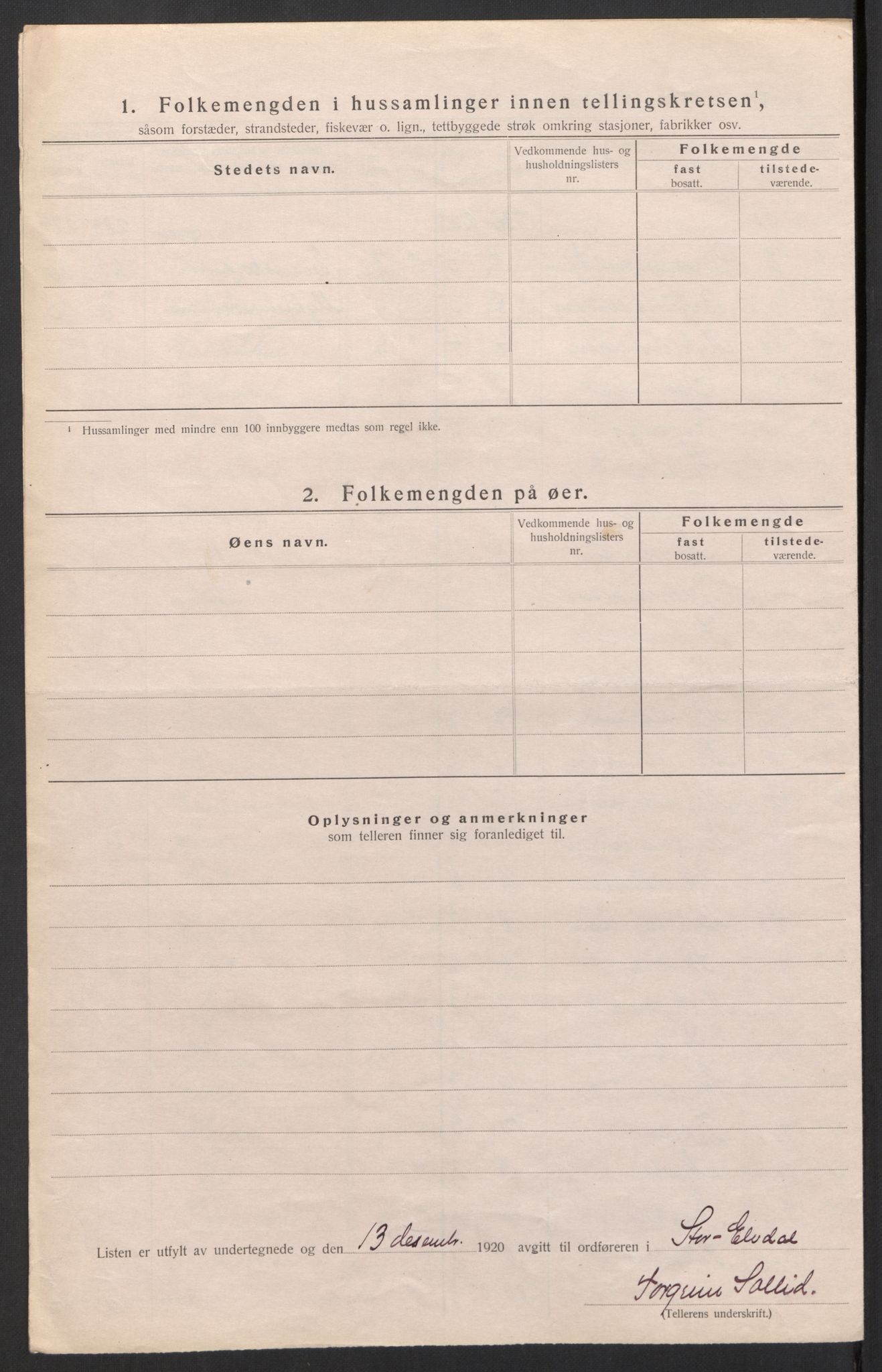 SAH, Folketelling 1920 for 0430 Stor-Elvdal herred, 1920, s. 20