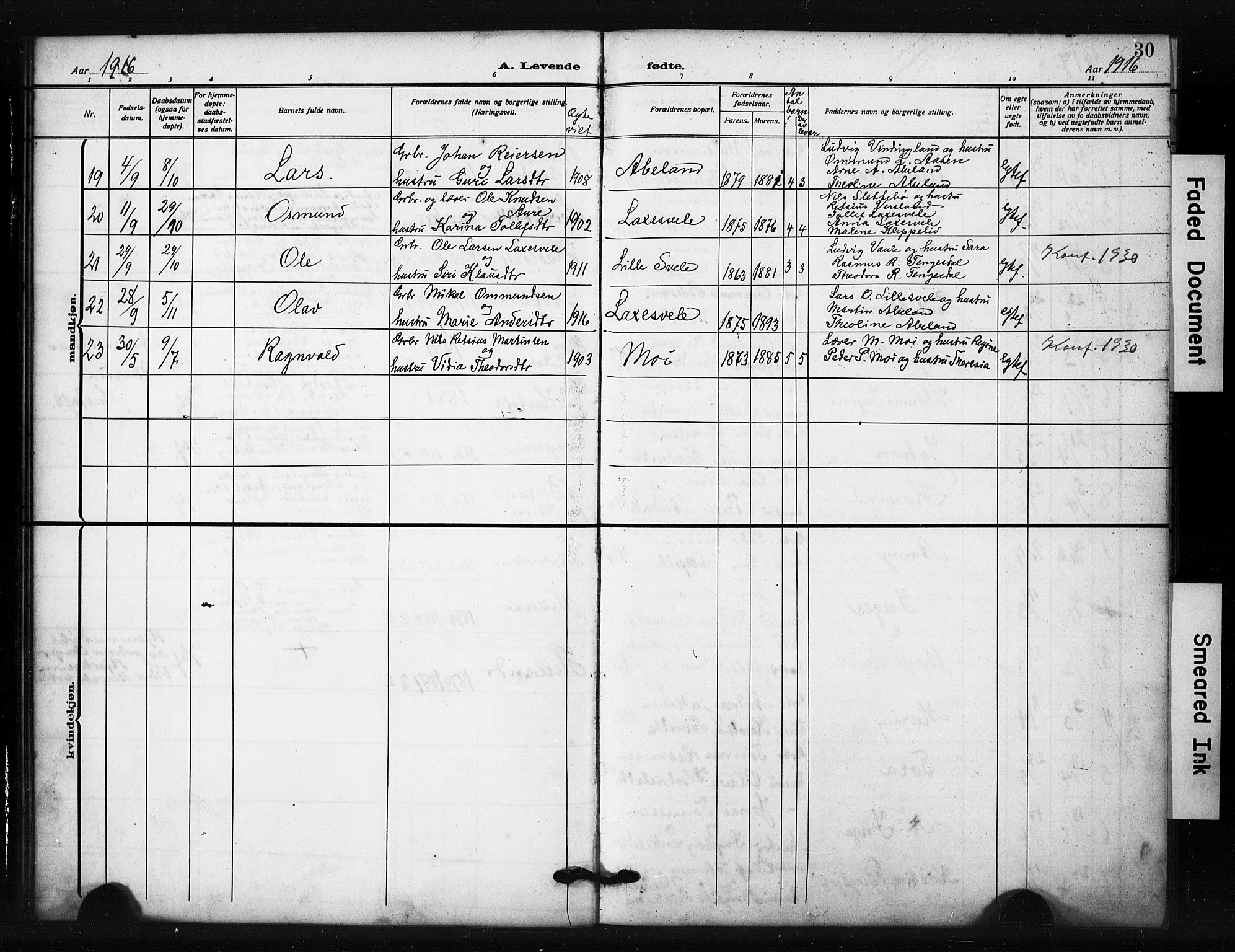 Helleland sokneprestkontor, AV/SAST-A-101810: Klokkerbok nr. B 6, 1909-1923, s. 30