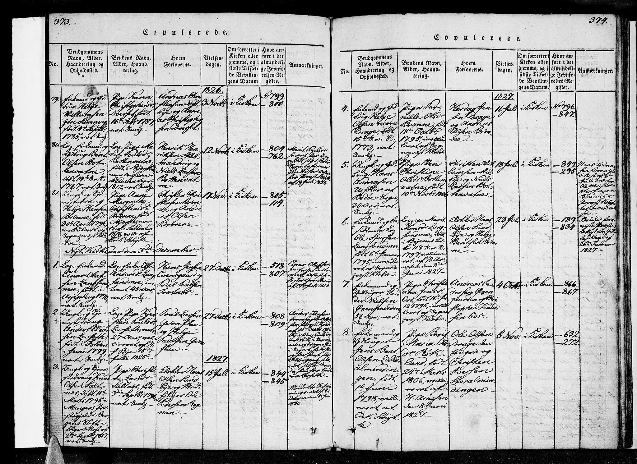 Ministerialprotokoller, klokkerbøker og fødselsregistre - Nordland, SAT/A-1459/847/L0665: Ministerialbok nr. 847A05, 1818-1841, s. 373-374