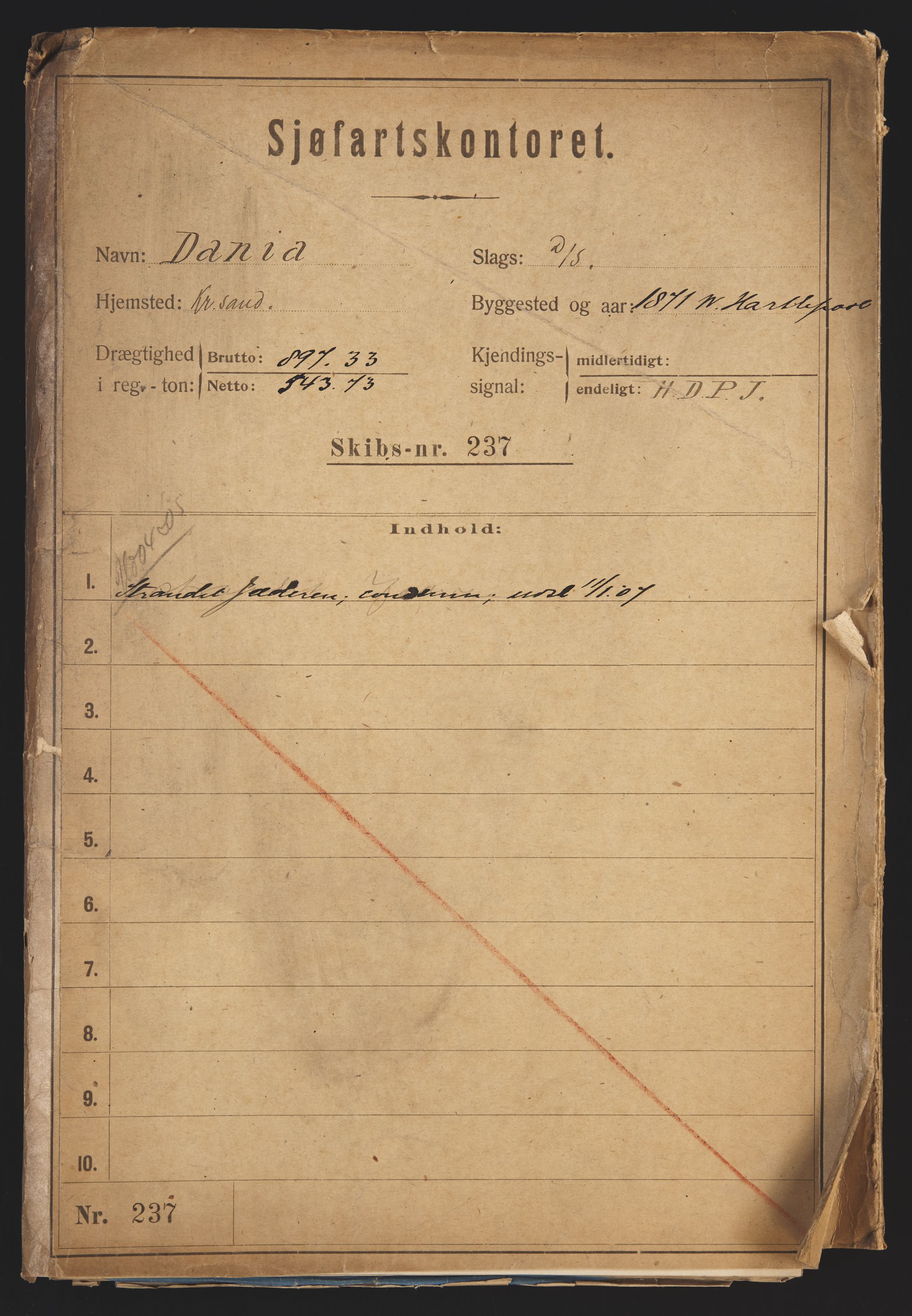 Sjøfartsdirektoratet med forløpere, skipsmapper slettede skip, RA/S-4998/F/Fa/L0233: --, 1871-1917, s. 162