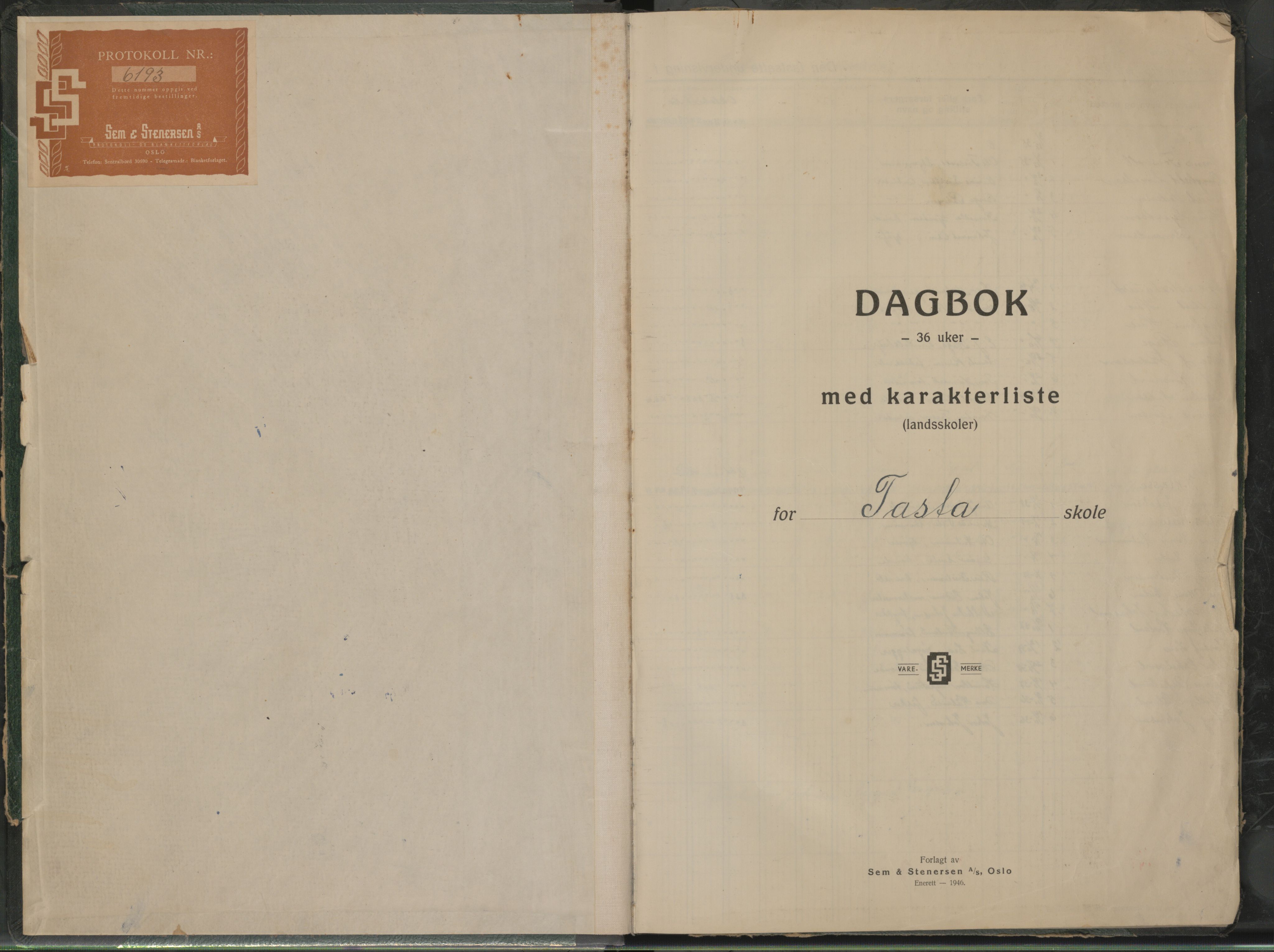 Hetland kommune. Tasta skole, BYST/A-0146/G/Ga/L0011: Dagbok, 1946-1959