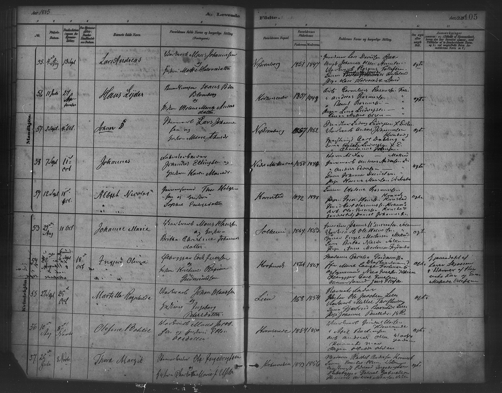 St. Jørgens hospital og Årstad sokneprestembete, AV/SAB-A-99934: Ministerialbok nr. A 7, 1879-1886, s. 105