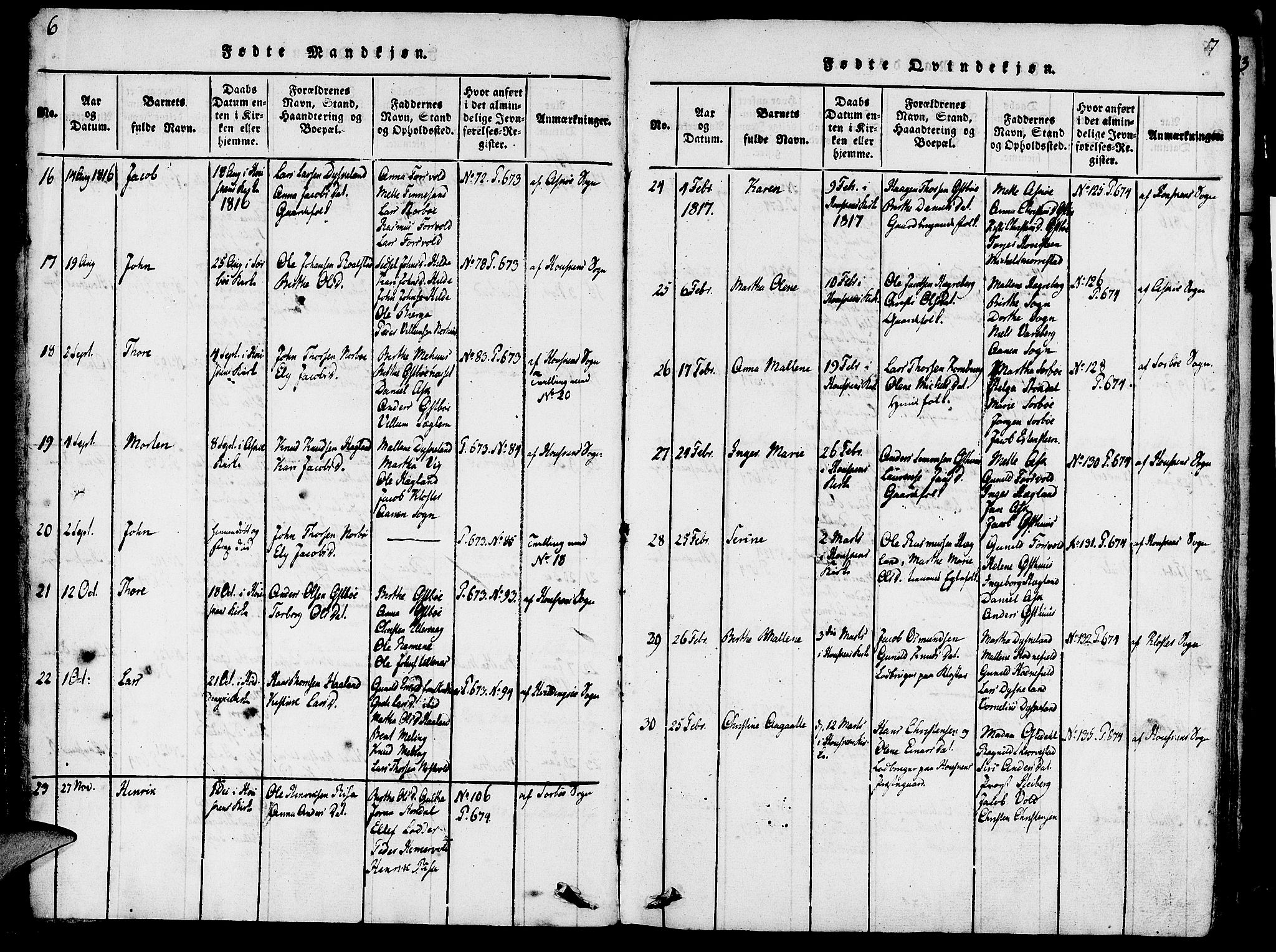 Rennesøy sokneprestkontor, SAST/A -101827/H/Ha/Haa/L0004: Ministerialbok nr. A 4, 1816-1837, s. 6-7