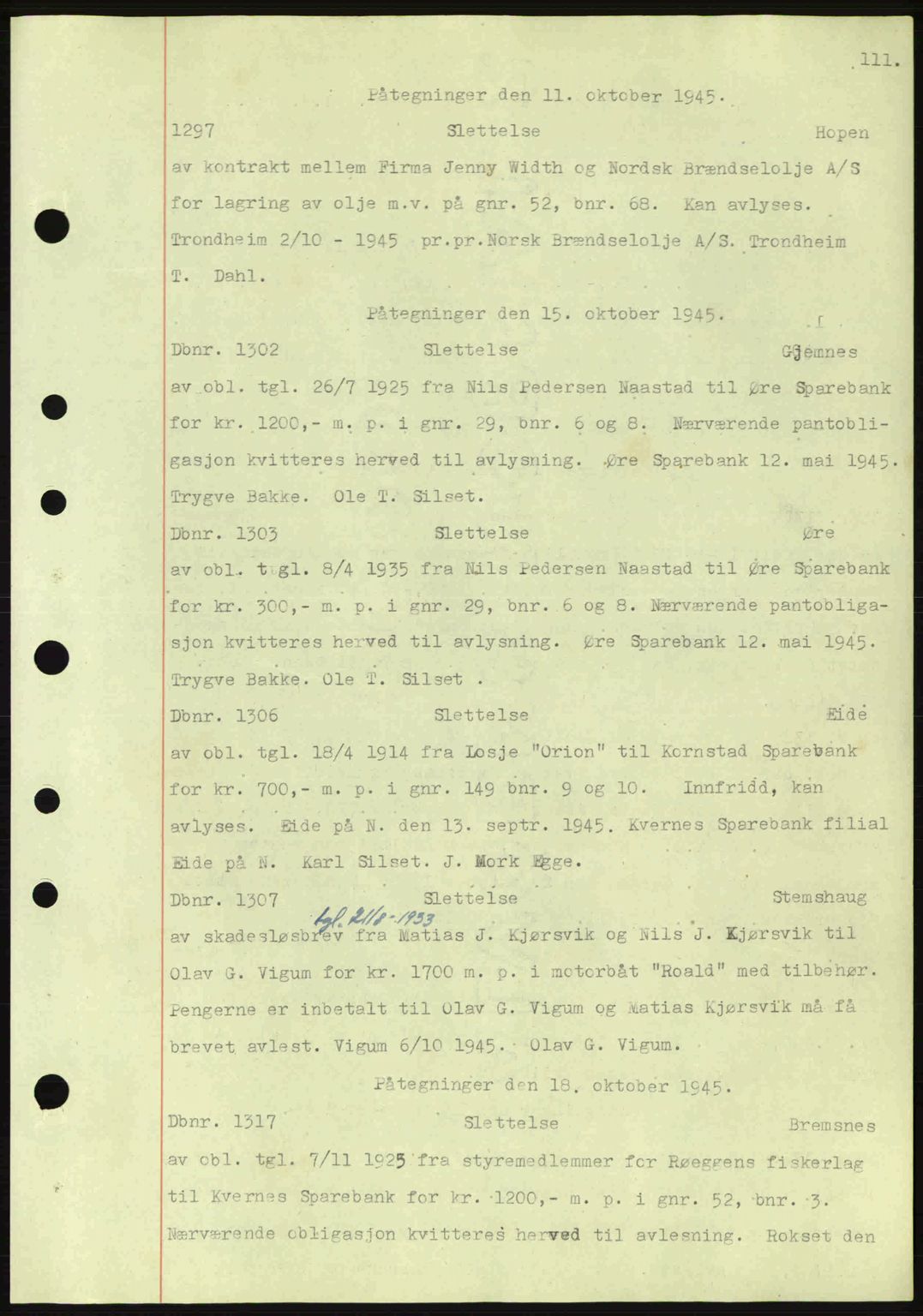 Nordmøre sorenskriveri, AV/SAT-A-4132/1/2/2Ca: Pantebok nr. C82a, 1945-1946, Dagboknr: 1297/1945