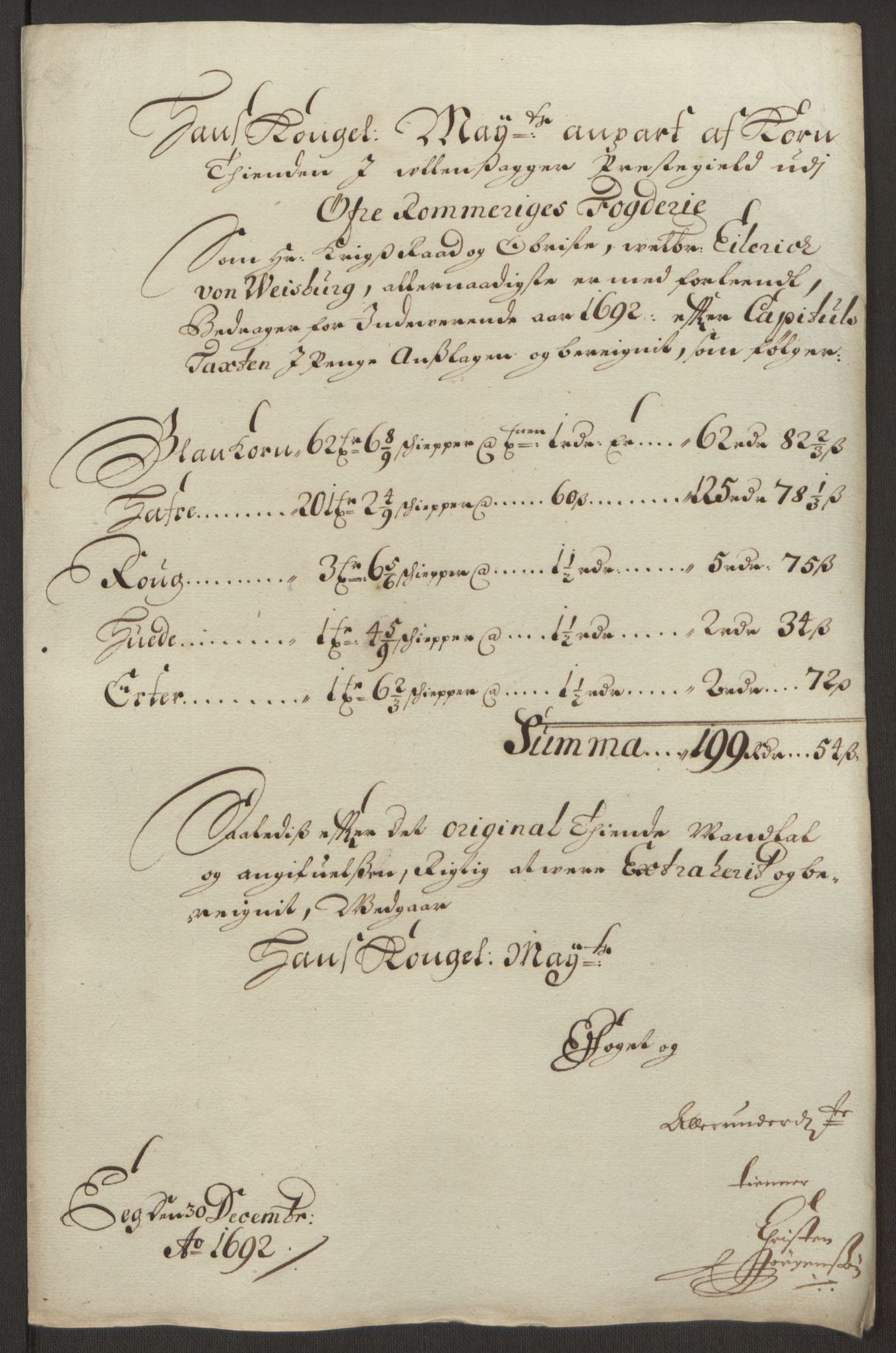 Rentekammeret inntil 1814, Reviderte regnskaper, Fogderegnskap, RA/EA-4092/R12/L0704: Fogderegnskap Øvre Romerike, 1692, s. 48