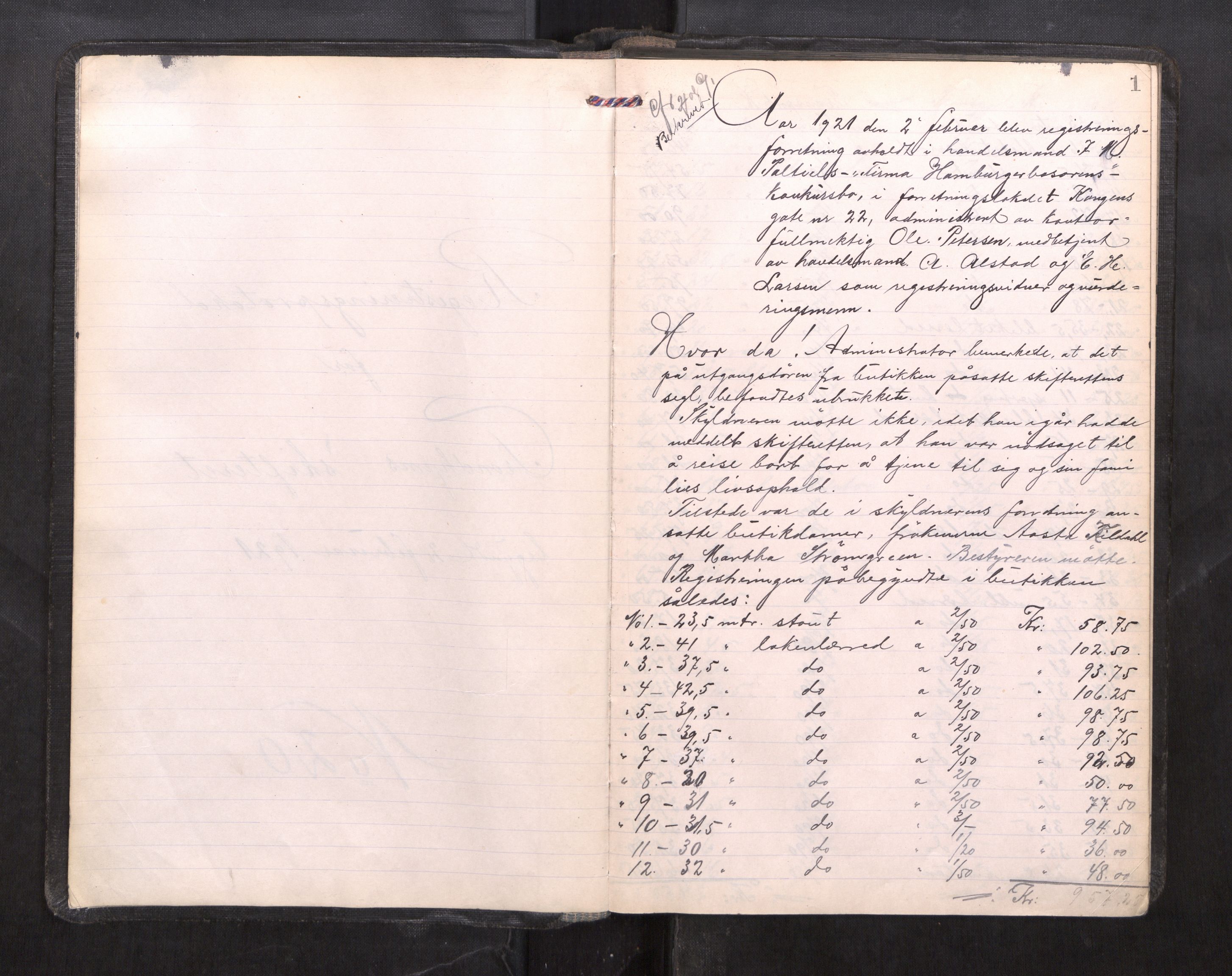 Trondheim byfogd, AV/SAT-A-0003/1/3/3C/L0039: Skifteregistreringsprotokoll - 2/2-27/9. (u/ register), 1921-1922, s. 1