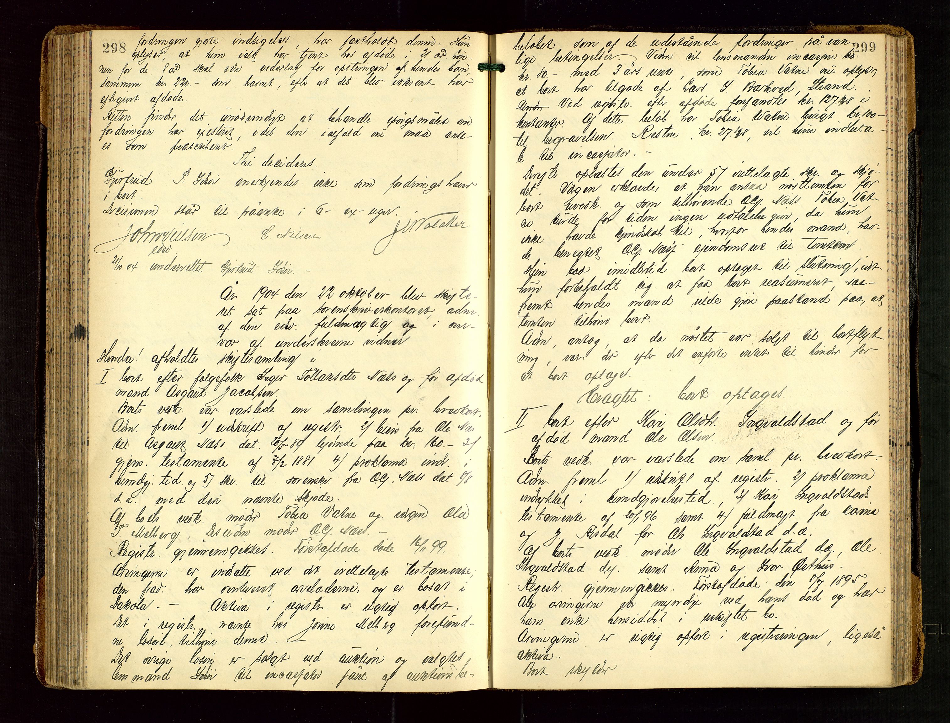 Ryfylke tingrett, AV/SAST-A-100055/001/IV/IVF/L0014: Skifteforhandlingsprotokoll, 1902-1910, s. 298-299