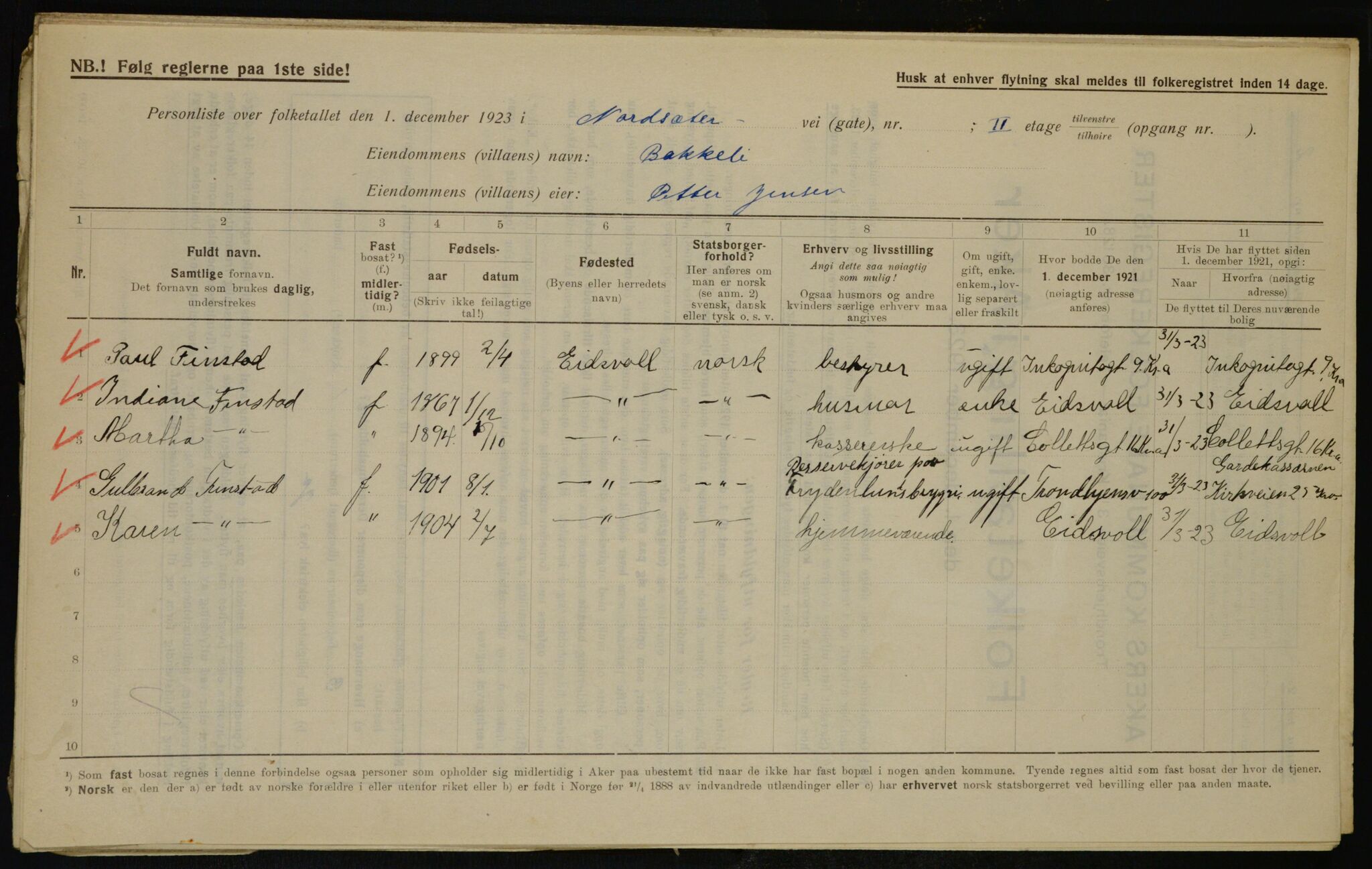 , Kommunal folketelling 1.12.1923 for Aker, 1923, s. 43063