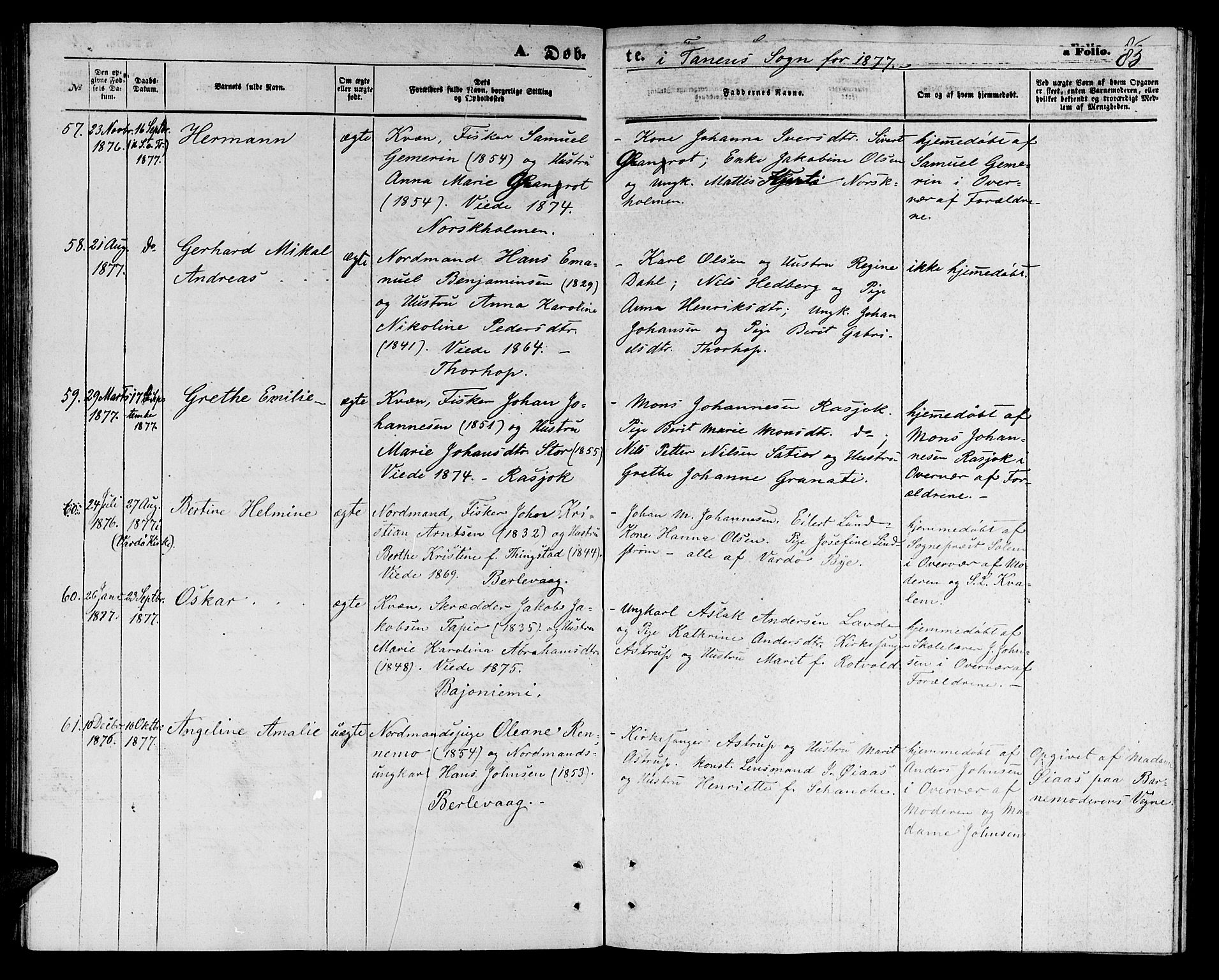 Tana sokneprestkontor, AV/SATØ-S-1334/H/Hb/L0002klokker: Klokkerbok nr. 2 /1, 1866-1877, s. 85