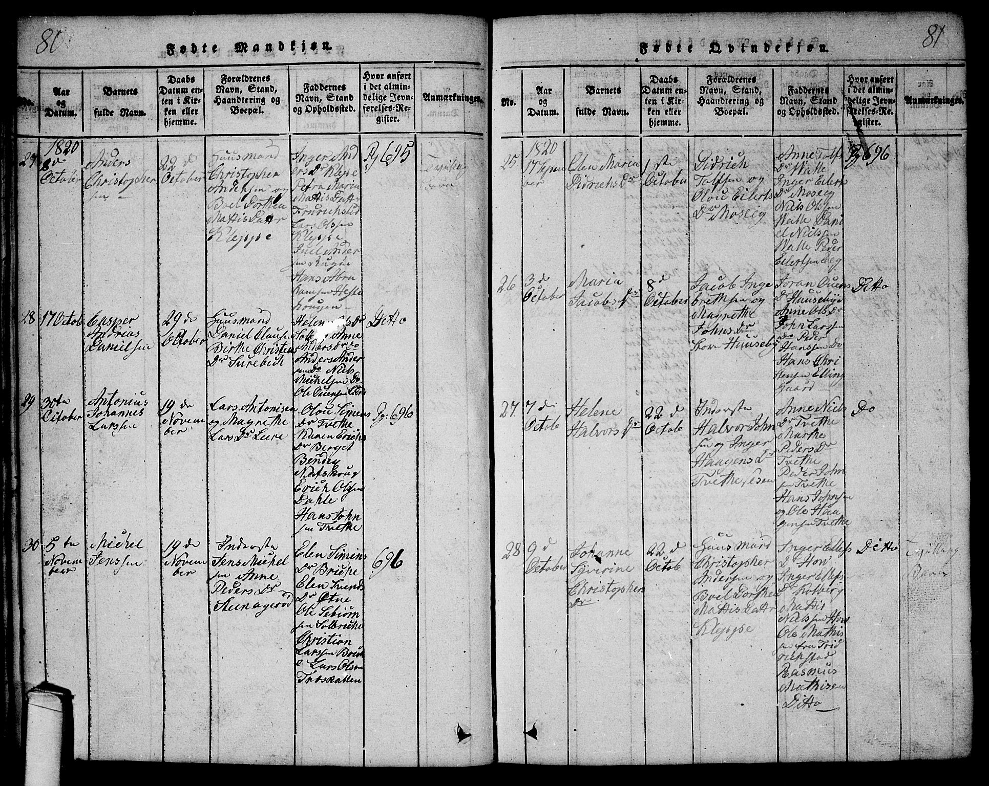 Onsøy prestekontor Kirkebøker, AV/SAO-A-10914/G/Ga/L0001: Klokkerbok nr. I 1, 1814-1840, s. 80-81