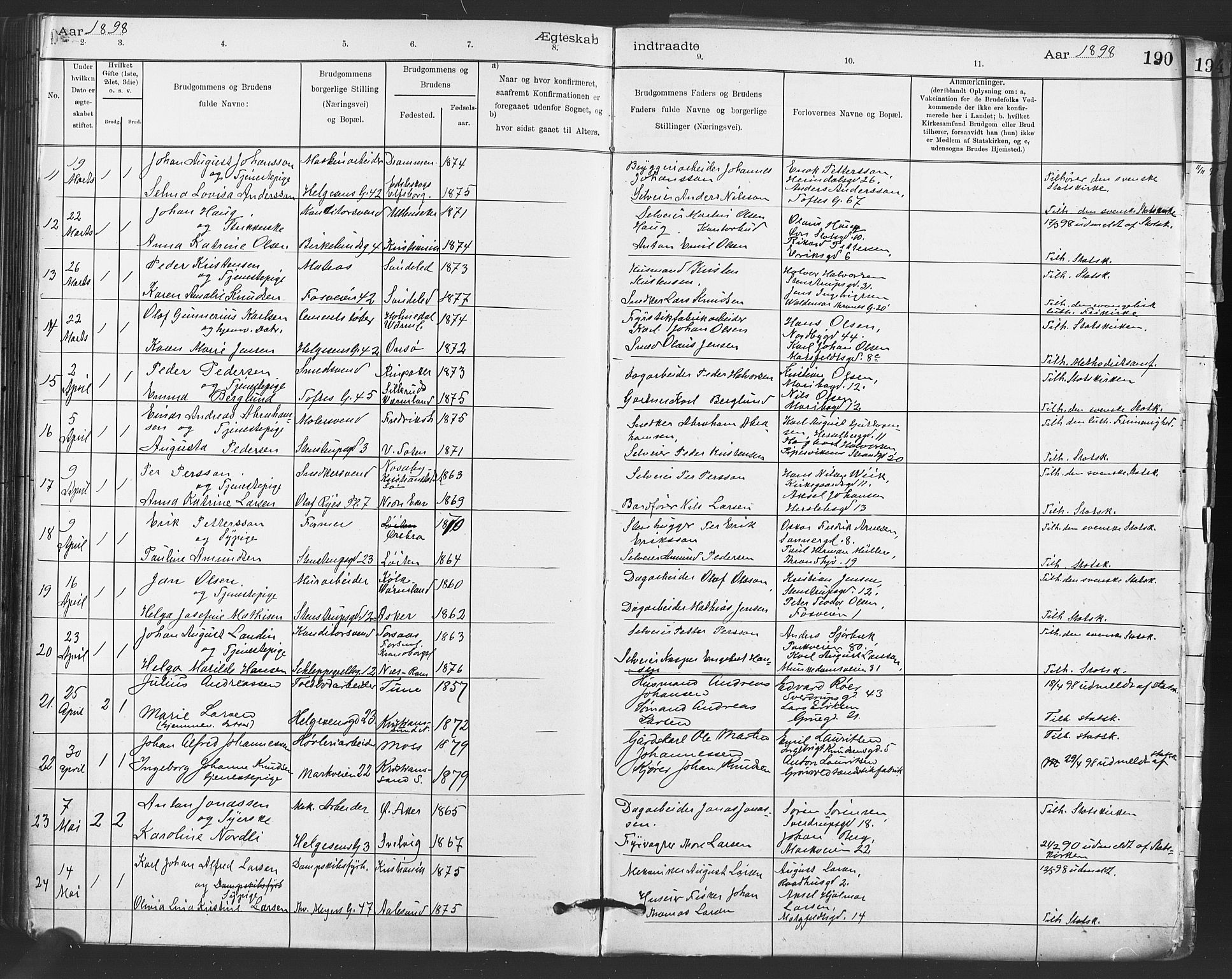 Paulus prestekontor Kirkebøker, AV/SAO-A-10871/F/Fa/L0012: Ministerialbok nr. 12, 1897-1908, s. 190