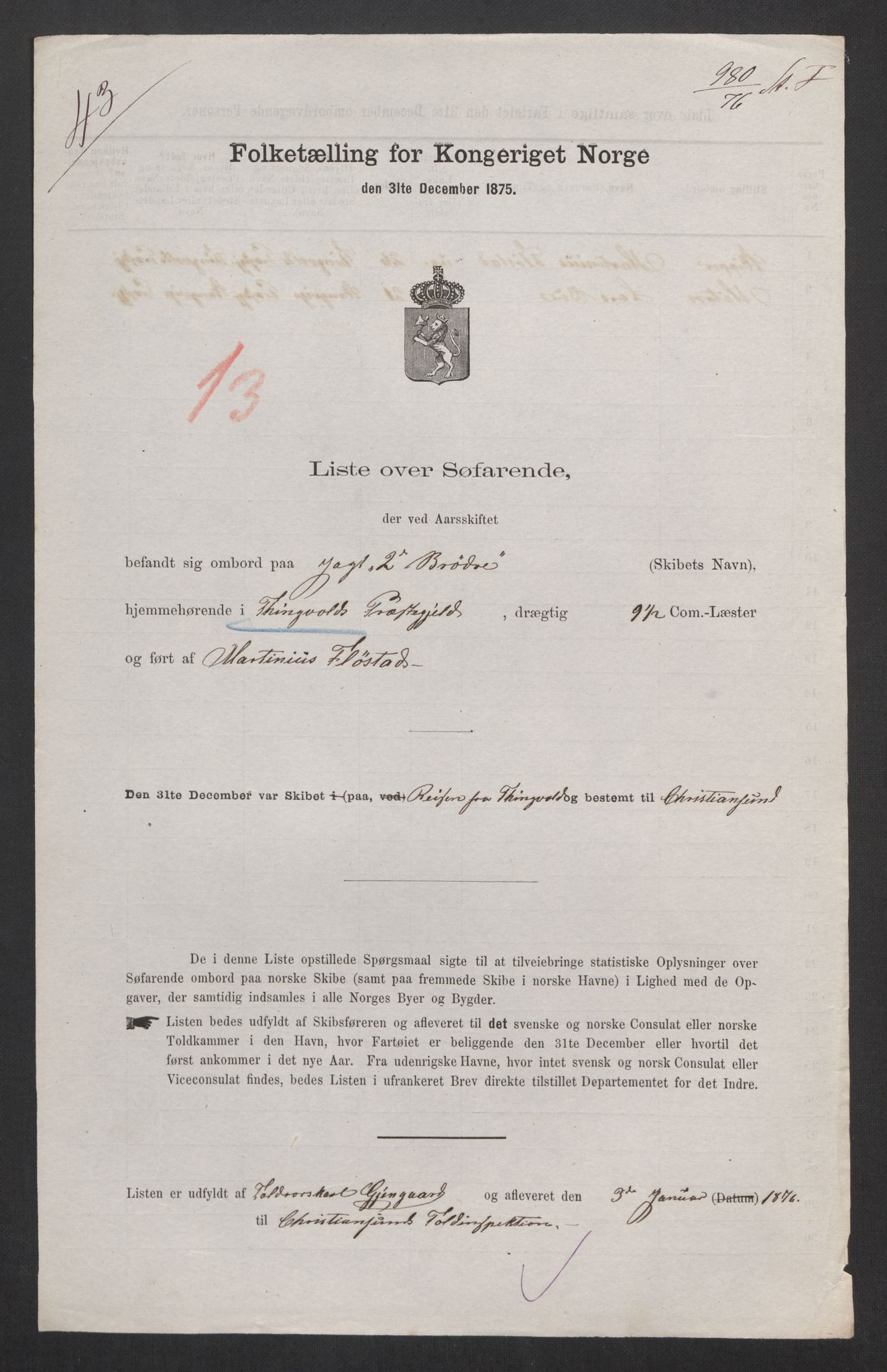 RA, Folketelling 1875, skipslister: Skip i innenrikske havner, hjemmehørende i 1) landdistrikter, 2) forskjellige steder, 3) utlandet, 1875, s. 336