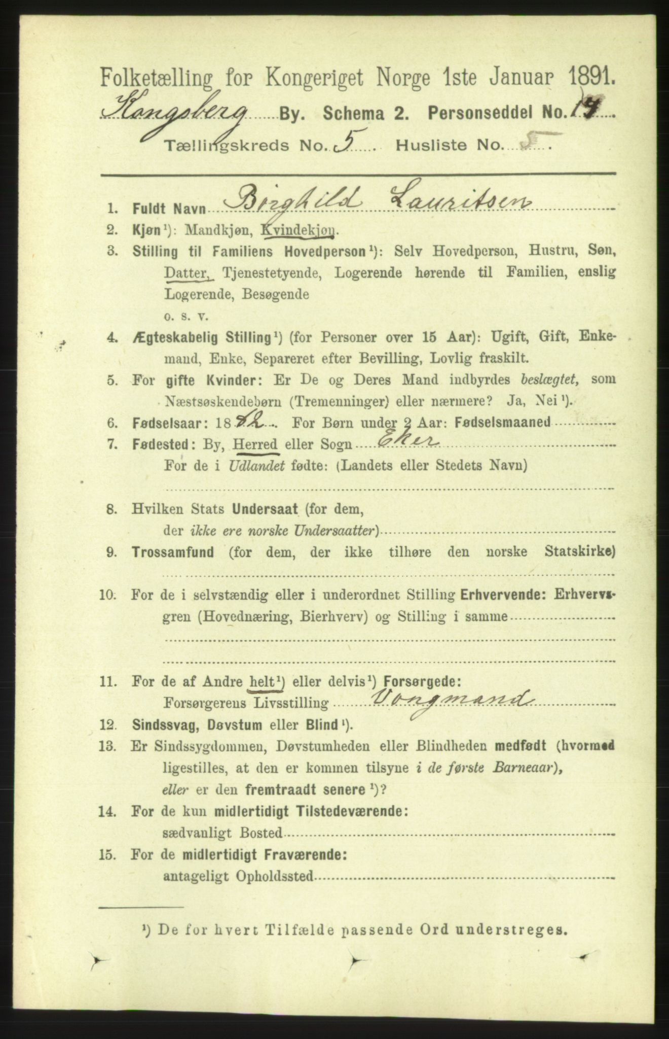 RA, Folketelling 1891 for 0604 Kongsberg kjøpstad, 1891, s. 4198