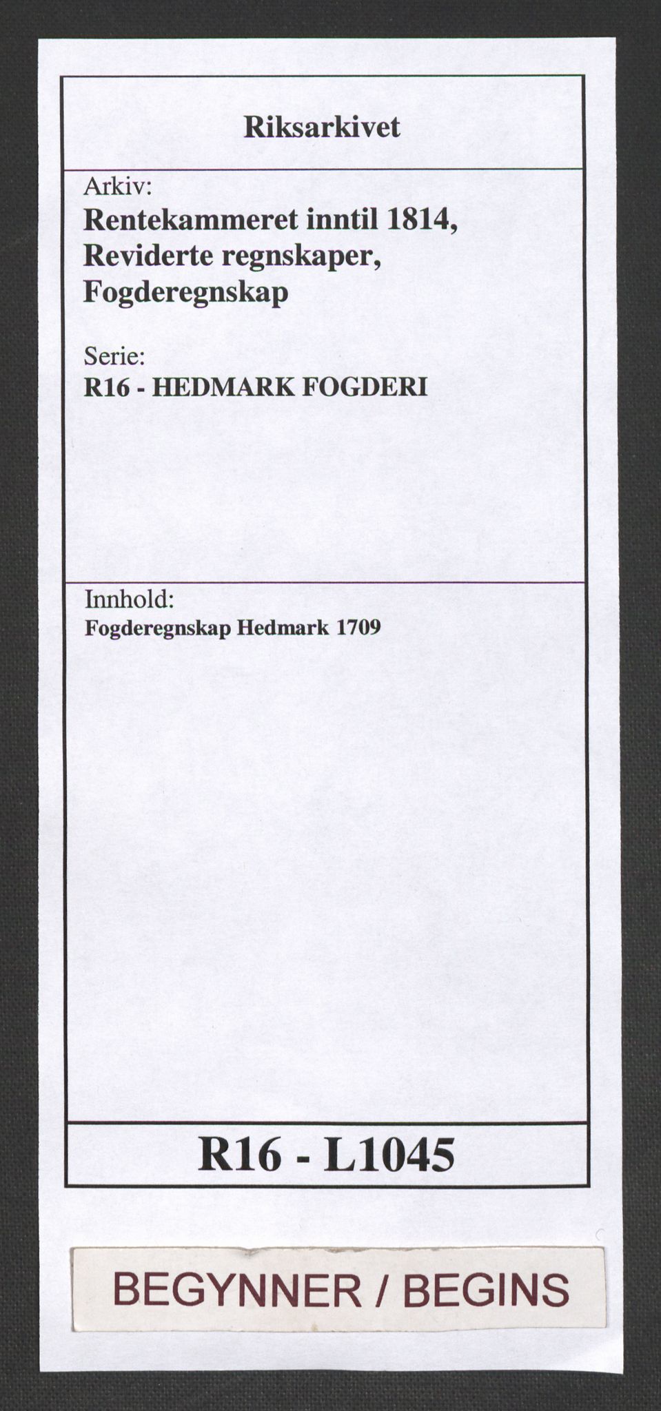 Rentekammeret inntil 1814, Reviderte regnskaper, Fogderegnskap, AV/RA-EA-4092/R16/L1045: Fogderegnskap Hedmark, 1709, s. 1