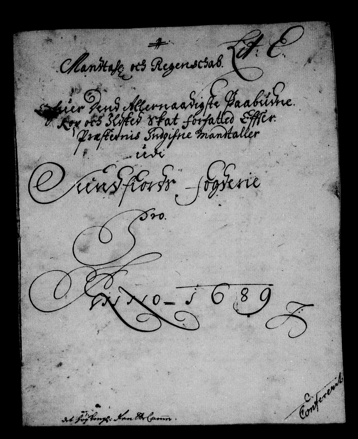 Rentekammeret inntil 1814, Reviderte regnskaper, Stiftamtstueregnskaper, Bergen stiftamt, RA/EA-6043/R/Rc/L0091: Bergen stiftamt, 1689