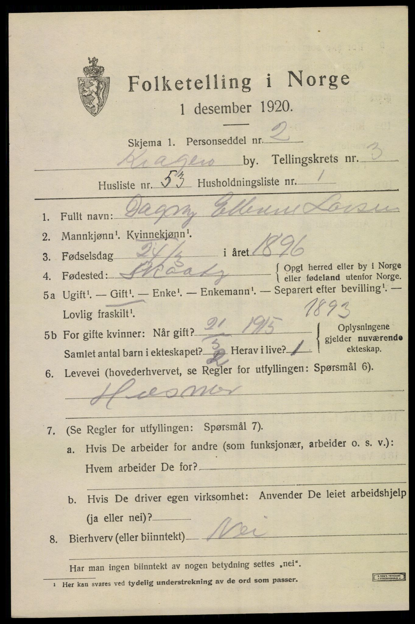SAKO, Folketelling 1920 for 0801 Kragerø kjøpstad, 1920, s. 7681