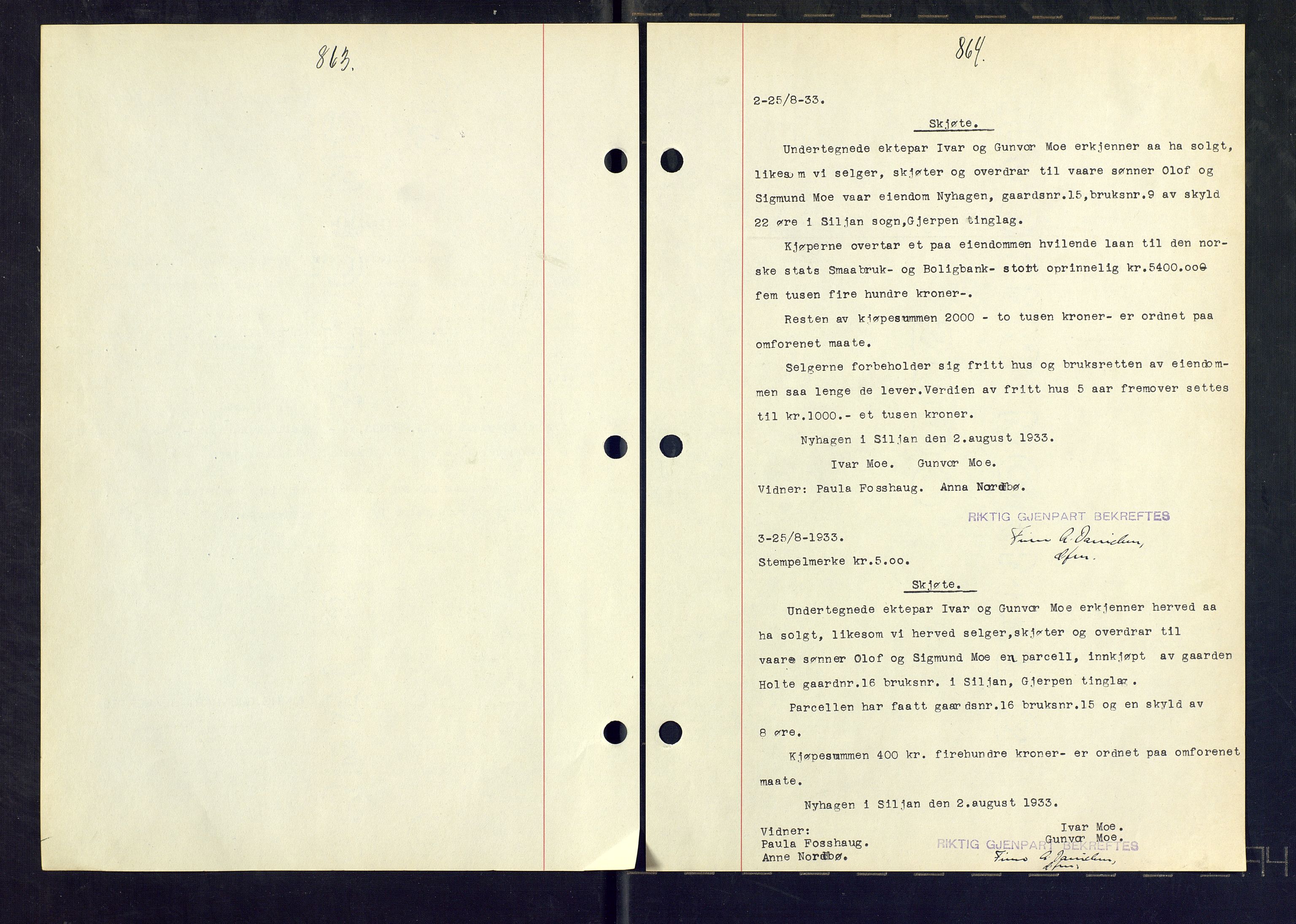 Gjerpen sorenskriveri, SAKO/A-216/G/Ga/Gaa/L0059: Pantebok nr. I 59-60 og 62, 1932-1934, Tingl.dato: 25.08.1933