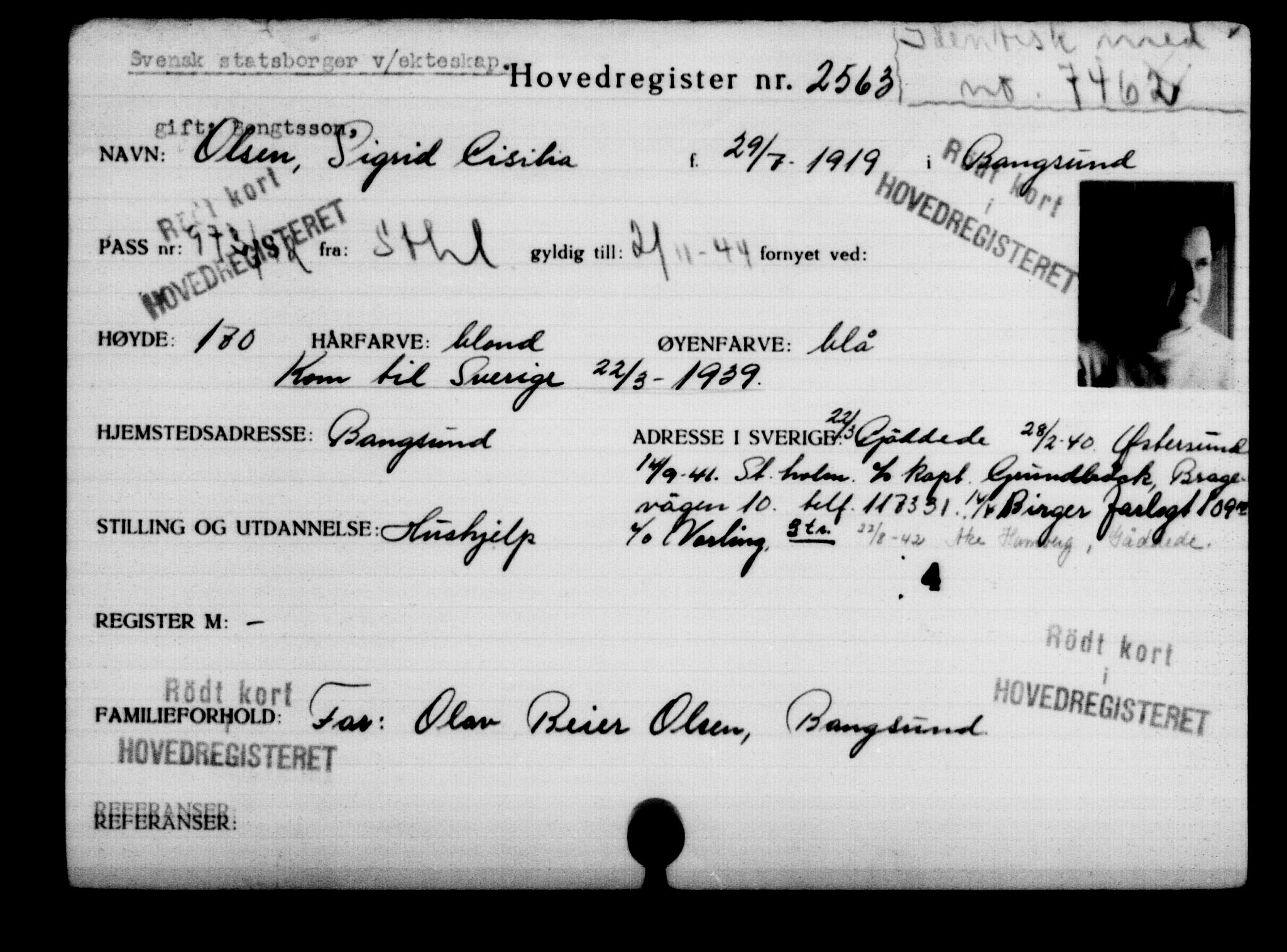 Utenriksstasjonene, Legasjonen i Stockholm, Flyktningkontoret, AV/RA-S-6753/V/Va/L0003: Kjesäterkartoteket, flyktninger med registreringsnr. 2001-3495, 1940-1945, s. 915