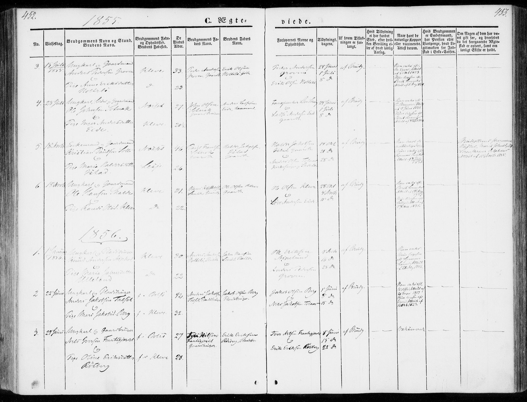 Ministerialprotokoller, klokkerbøker og fødselsregistre - Møre og Romsdal, AV/SAT-A-1454/557/L0680: Ministerialbok nr. 557A02, 1843-1869, s. 452-453