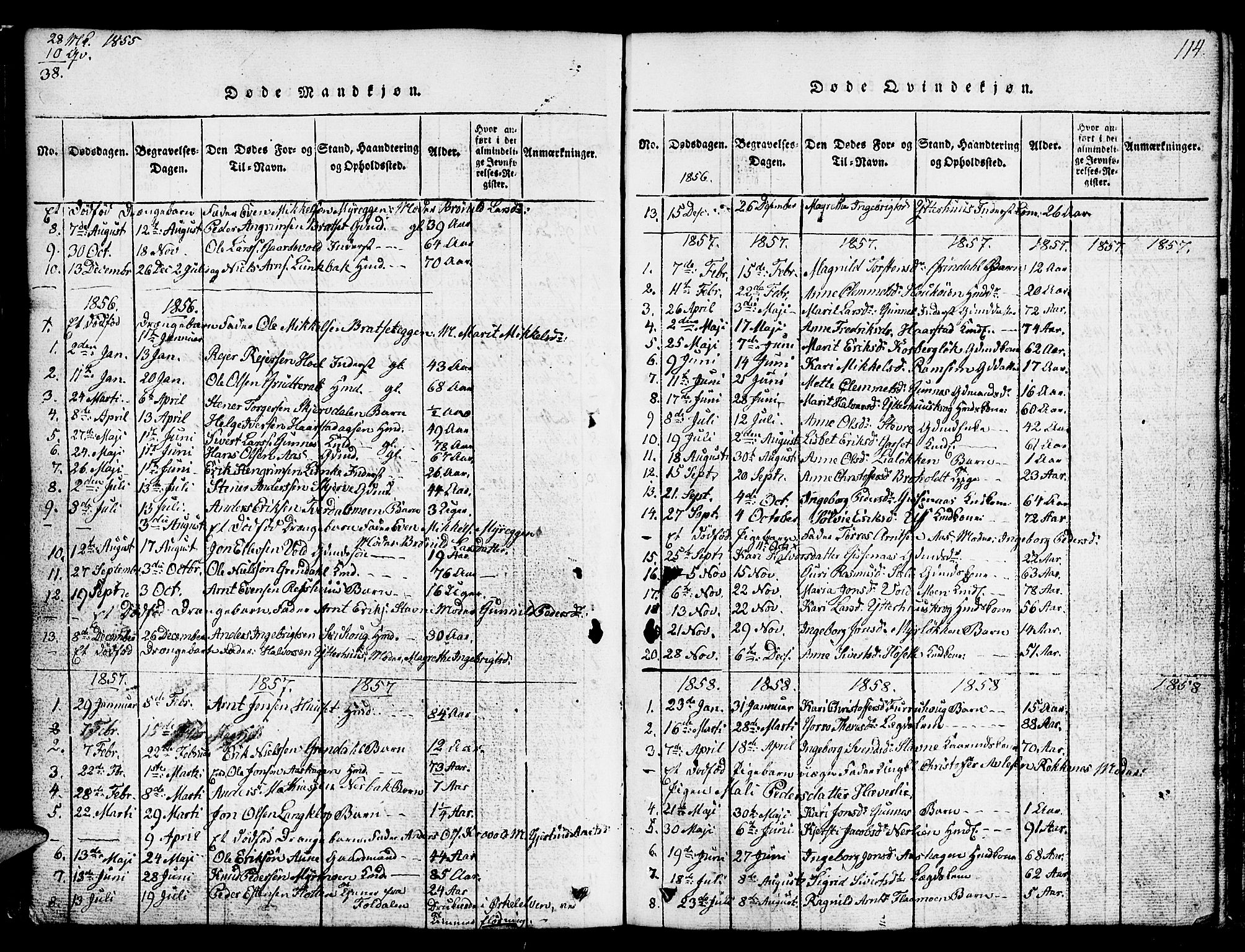 Ministerialprotokoller, klokkerbøker og fødselsregistre - Sør-Trøndelag, SAT/A-1456/674/L0874: Klokkerbok nr. 674C01, 1816-1860, s. 114