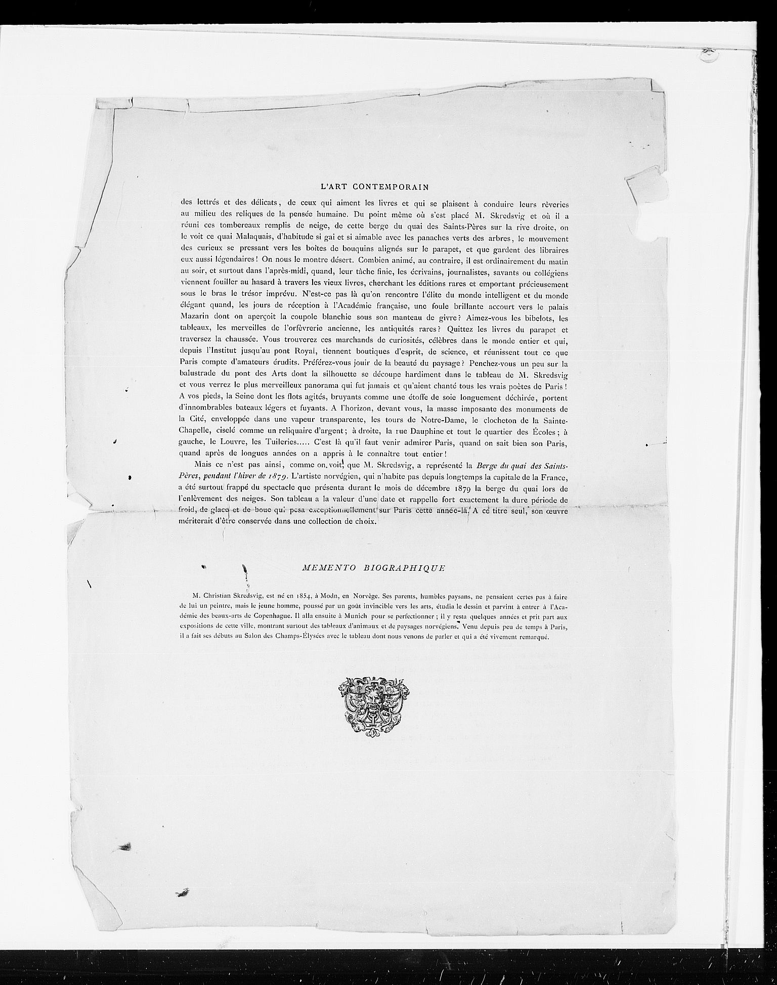 Skredsvig, Christian, AV/RA-PA-0353/E/L0007: Forskjellig materilae vedrørende Christian Skredsvigs kunst, 1881-1924