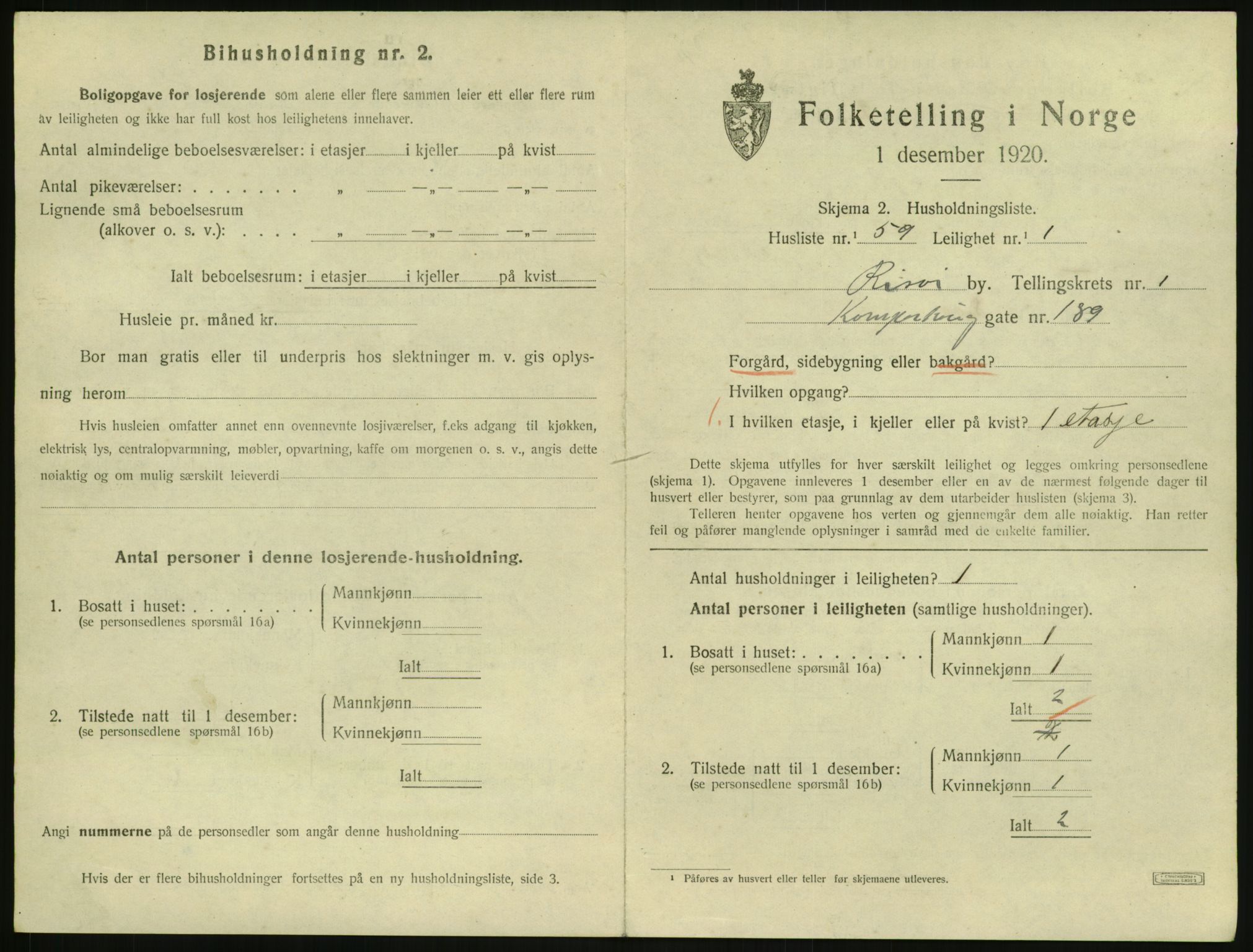 SAK, Folketelling 1920 for 0901 Risør kjøpstad, 1920, s. 1481
