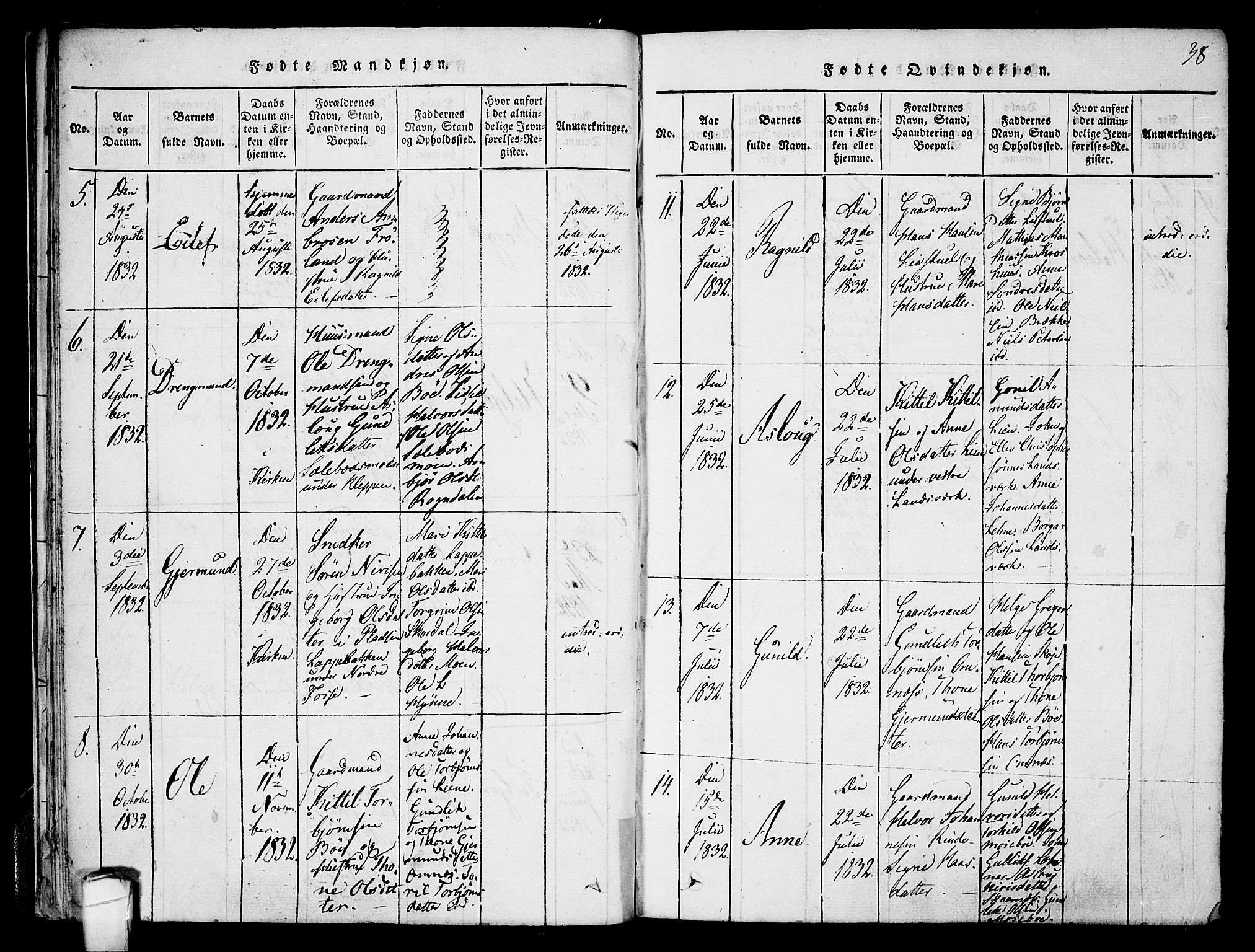 Hjartdal kirkebøker, AV/SAKO-A-270/F/Fb/L0001: Ministerialbok nr. II 1, 1815-1843, s. 38
