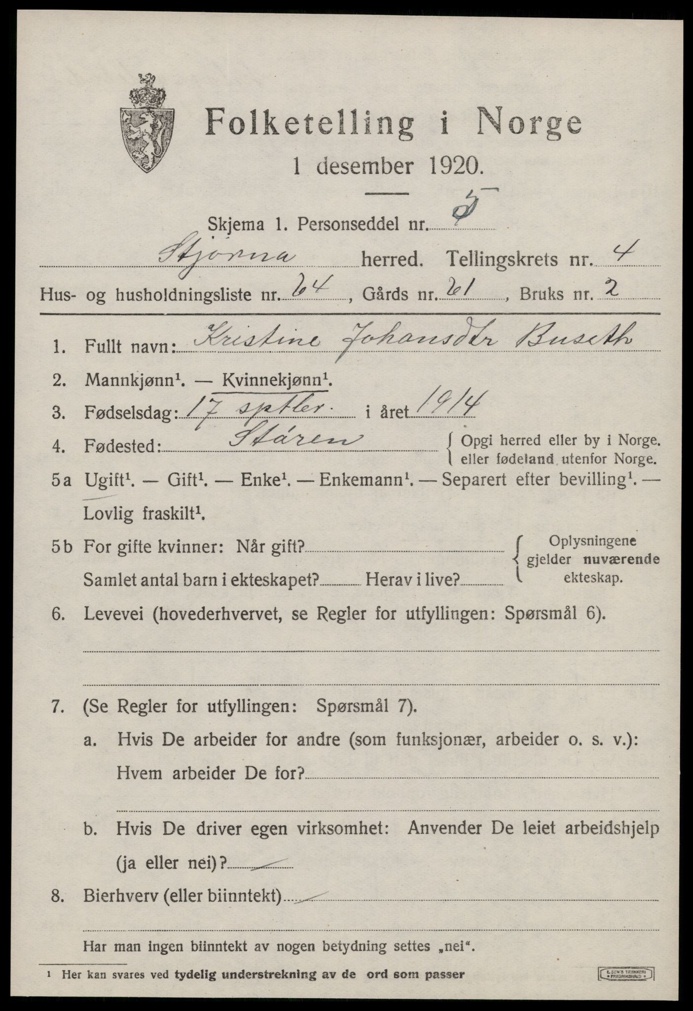 SAT, Folketelling 1920 for 1626 Stjørna herred, 1920, s. 3826