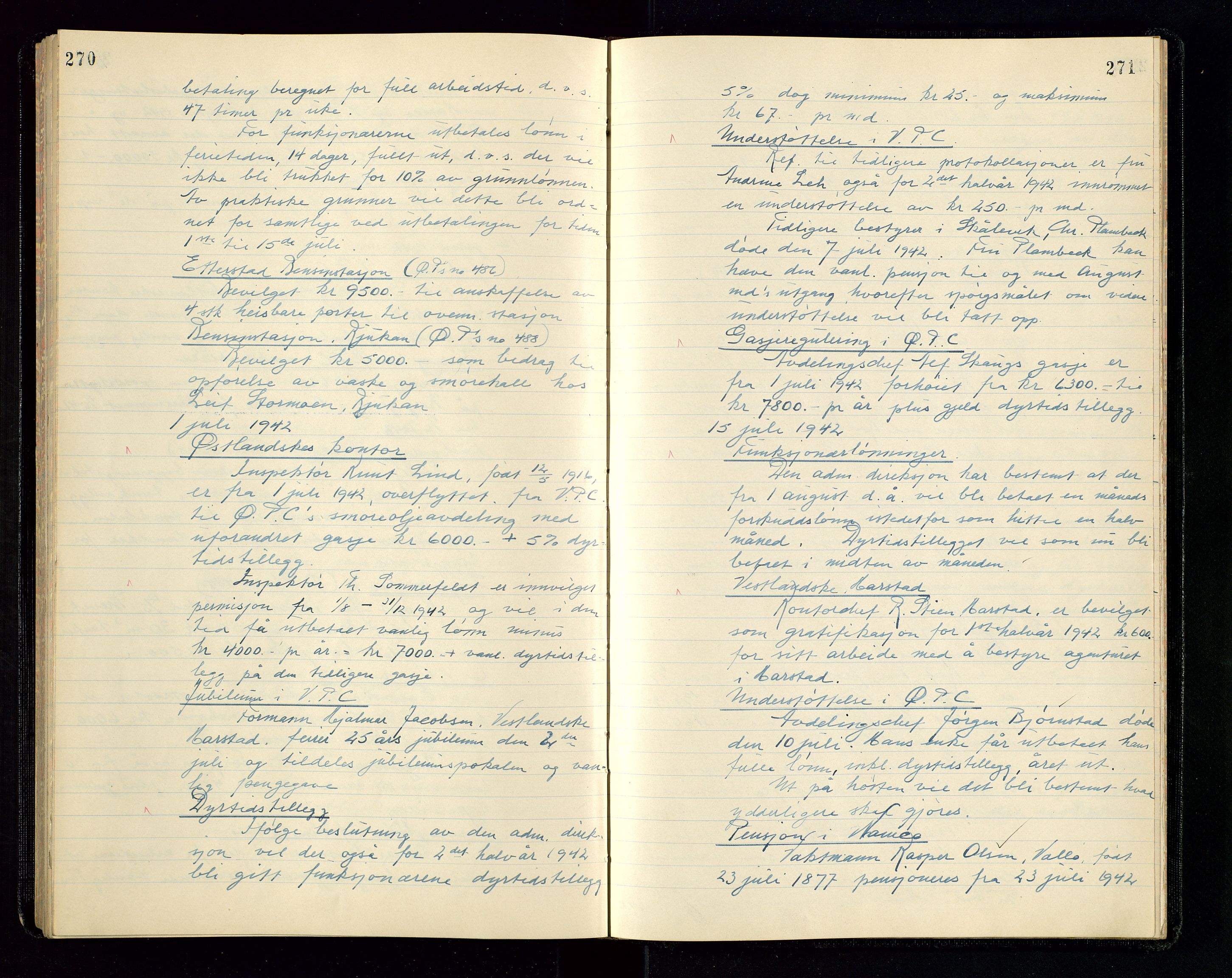 PA 1534 - Østlandske Petroleumscompagni A/S, AV/SAST-A-101954/A/Aa/L0004/0003: Direksjonsprotokoller / Den Administrerende Direksjon alle selskaper (referatprotokoll), 1936-1943, s. 270-271